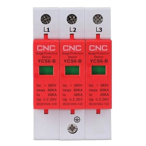 AC viršįtampių ribotuvas, 3P, B klasės, 30-60 kA, 385VAC