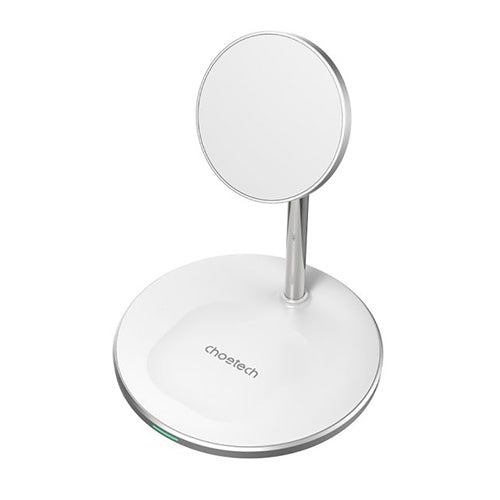 Belaidis įkroviklis CHOETECH, 15W, 2in1, magnetinis, baltas su stovu