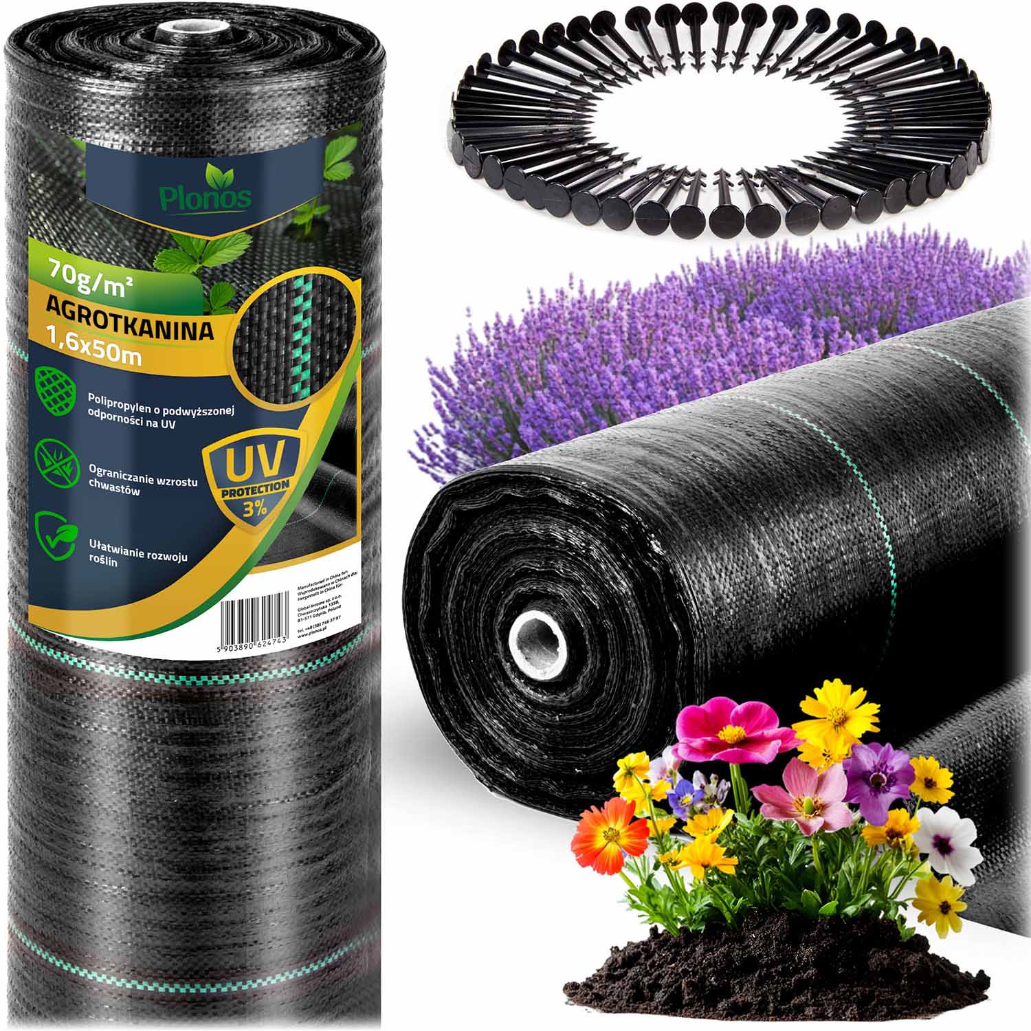 Agrotkanina 1,6 m x 50 m 70 g/m2 + 50 spygliuočių Plonos - juoda