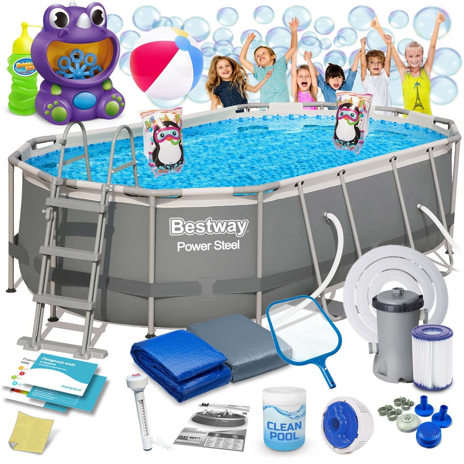 Stiklinis lauko baseinas 427 x 250 x 100 cm 18w1 Bestway 56620