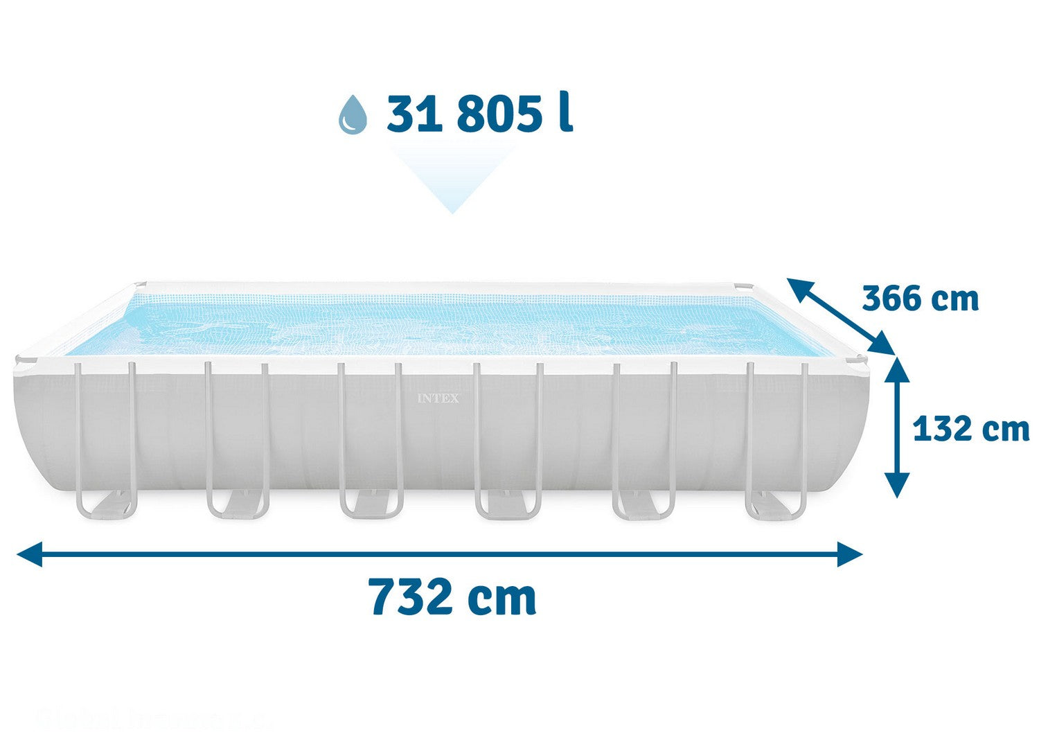 732 x 366 x 132 cm 9v1 strypai iš staklo INTEX 26364