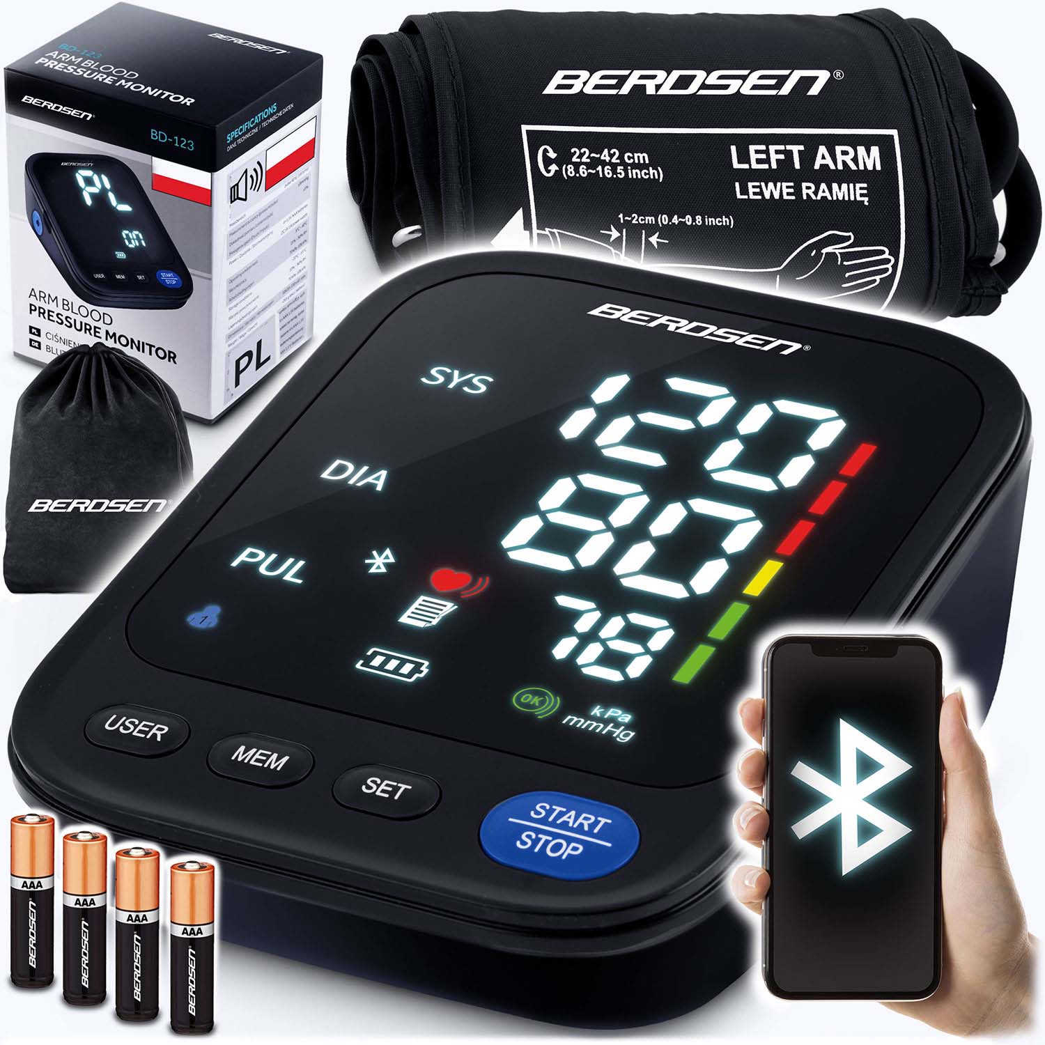 Rankinis spaudimo matuoklis su Lenkijos pranešimais ir bluetooth BD-123 Berdsen