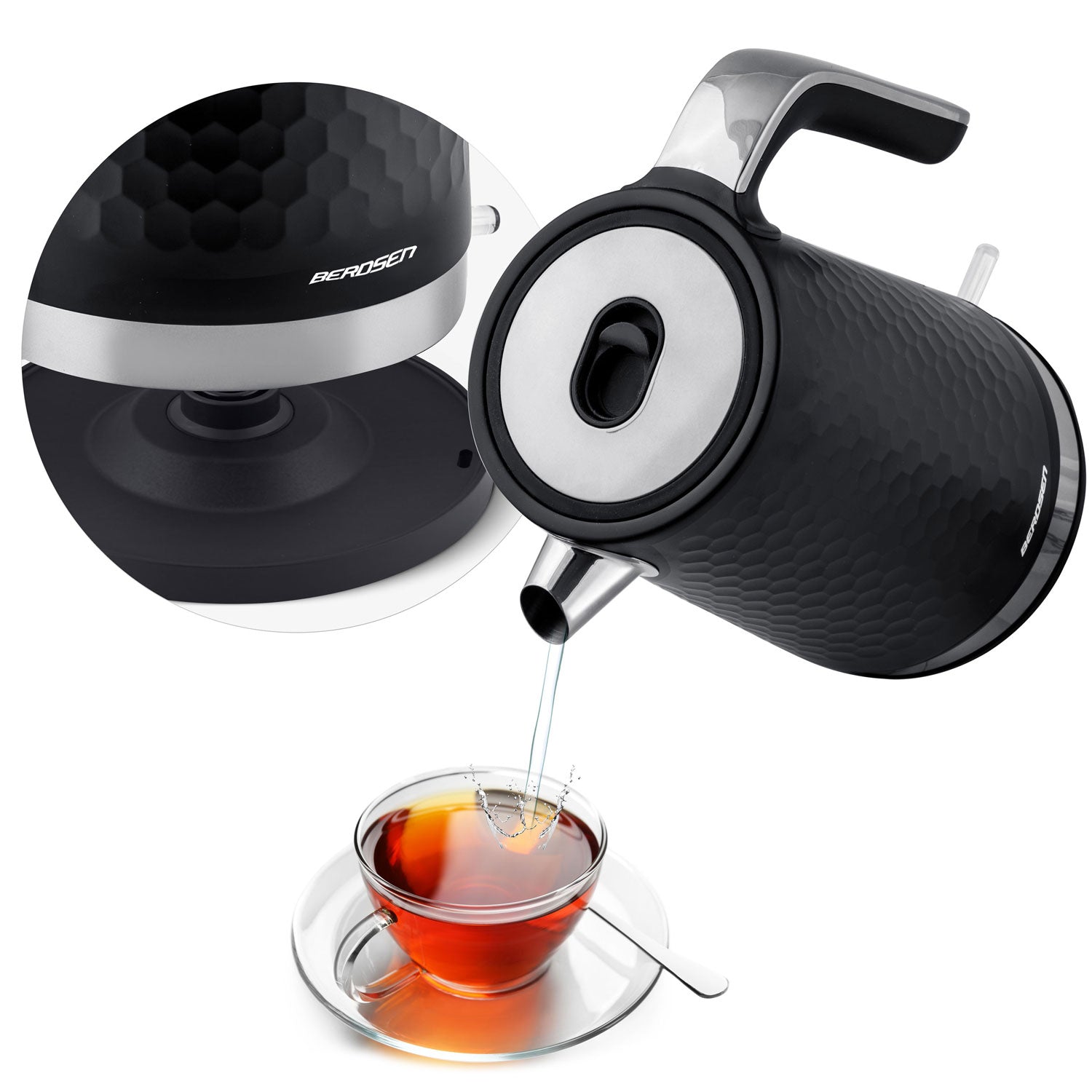 1,7 litro elektrinis Berdsen BD-705 arbatinukas juodas sidabras
