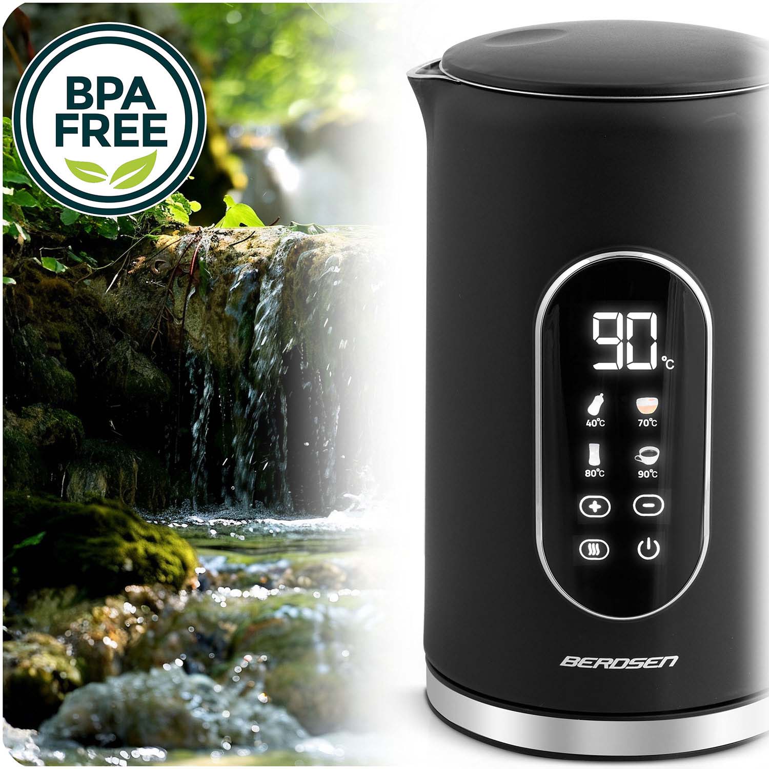 1,7 litro elektrinis Berdsen BD-712 arbatinukas juodas sidabras