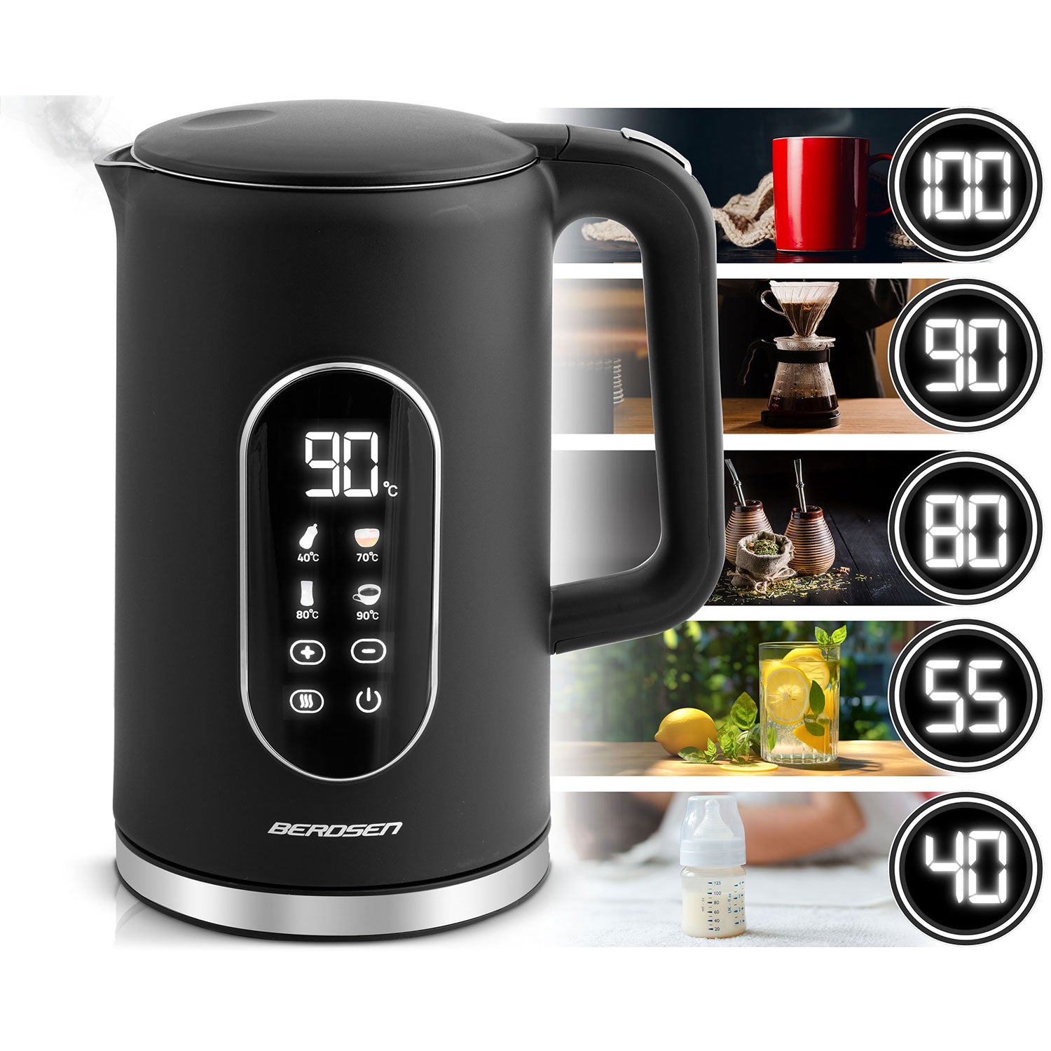 1,7 litro elektrinis Berdsen BD-712 arbatinukas juodas sidabras