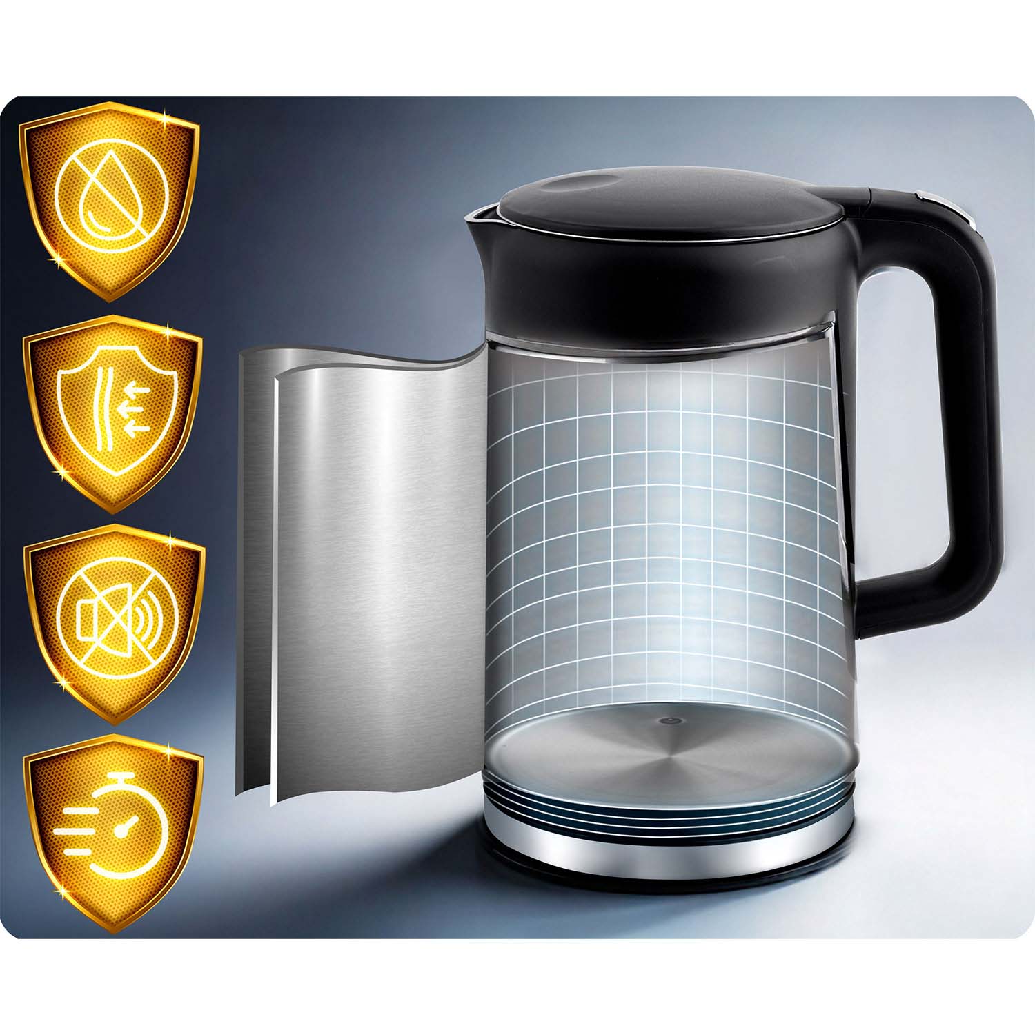 1,7 litro elektrinis Berdsen BD-712 arbatinukas juodas sidabras