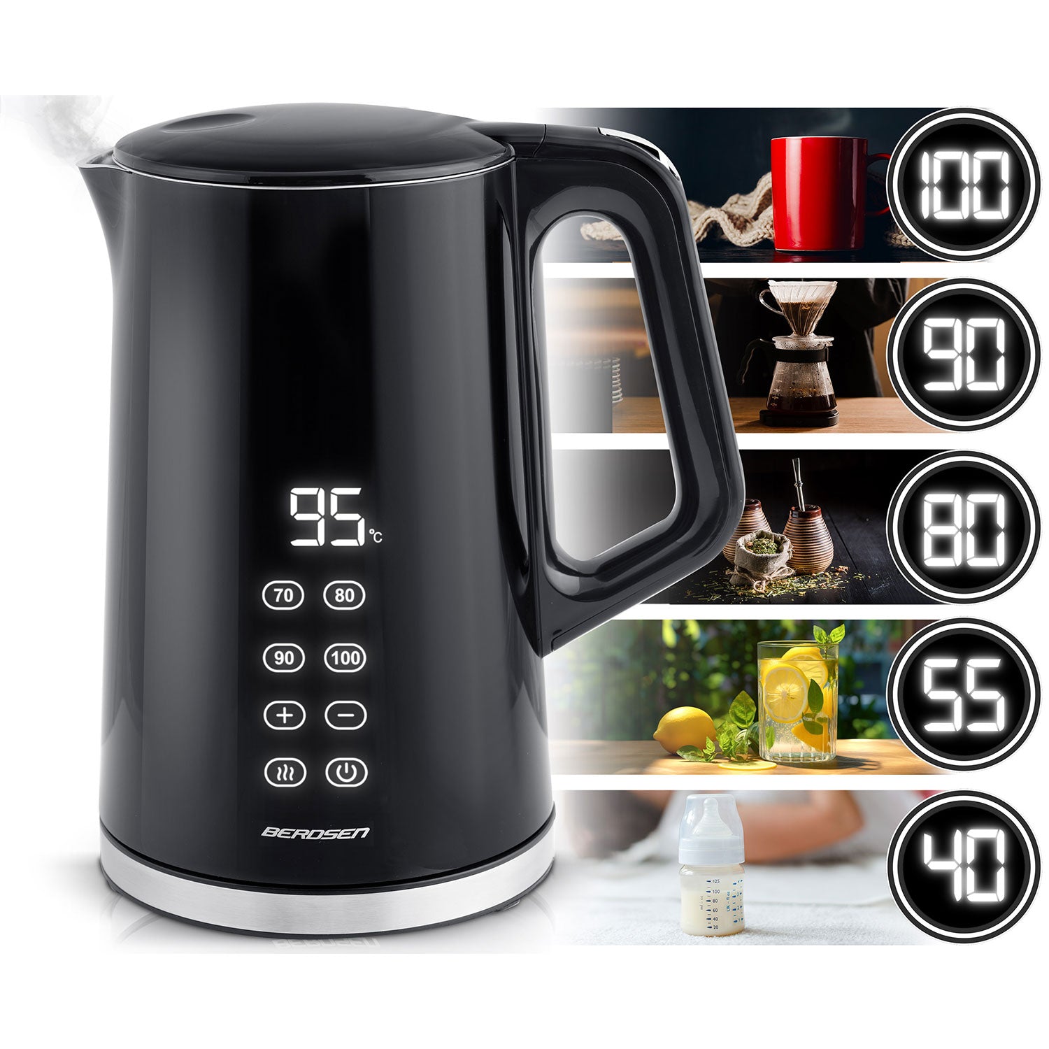 1,7 litro elektrinis Berdsen BD-71 arbatinukas juodas sidabras