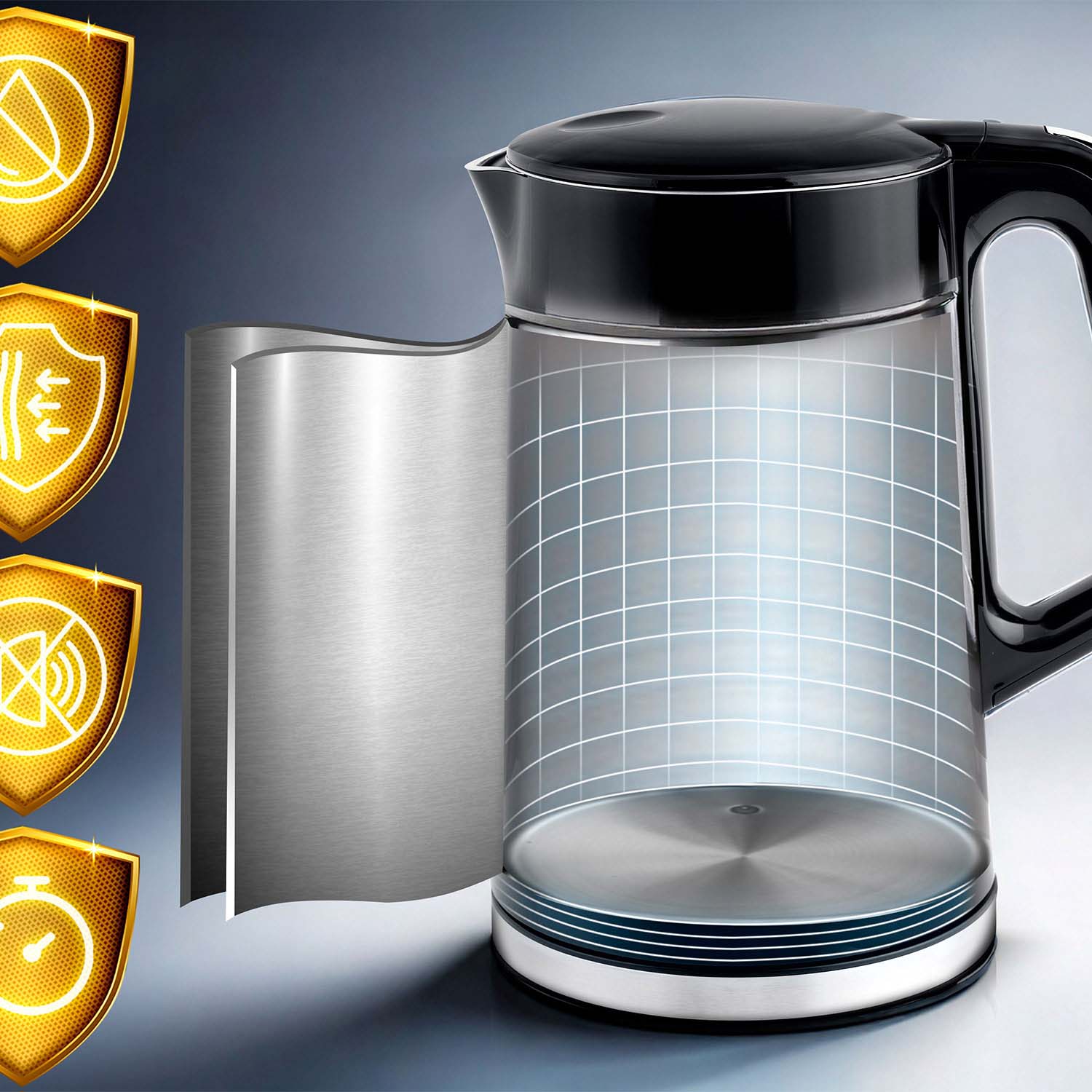 1,7 litro elektrinis Berdsen BD-71 arbatinukas juodas sidabras