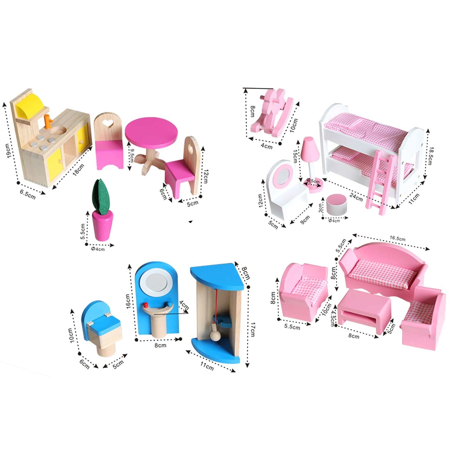 Didelis trijų aukštų medinis lėlių namas su liftu ir LED lempa