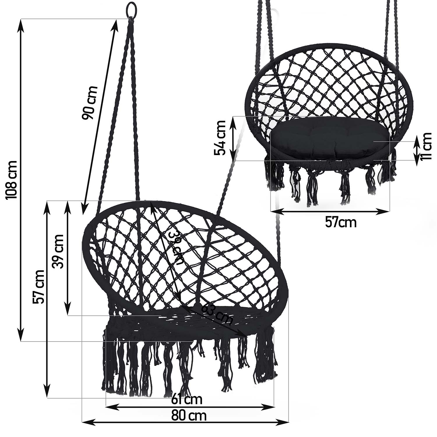 Boho sėdynė, juodoji