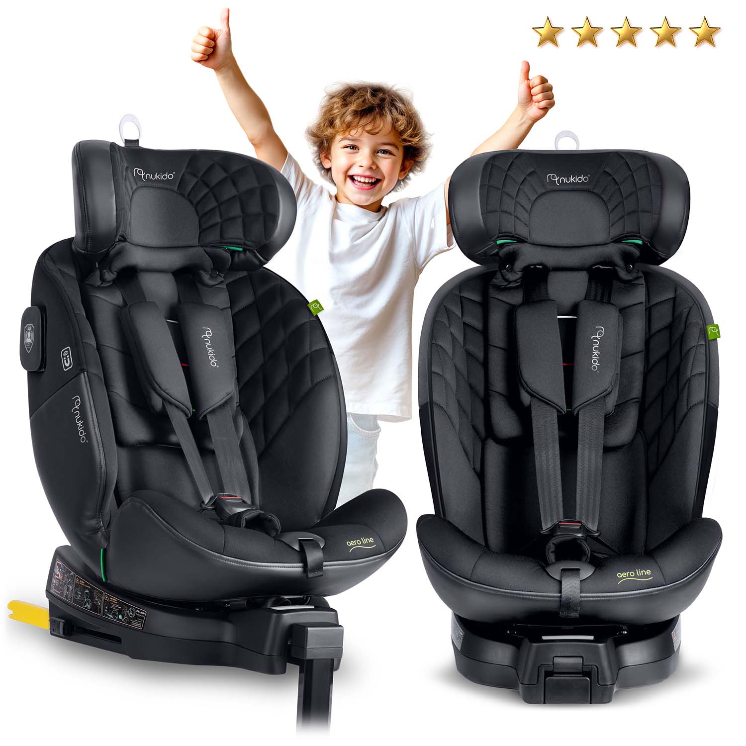 Nukido Aero Line juoda 0-36 kg ISOFIX automobilio sėdynė