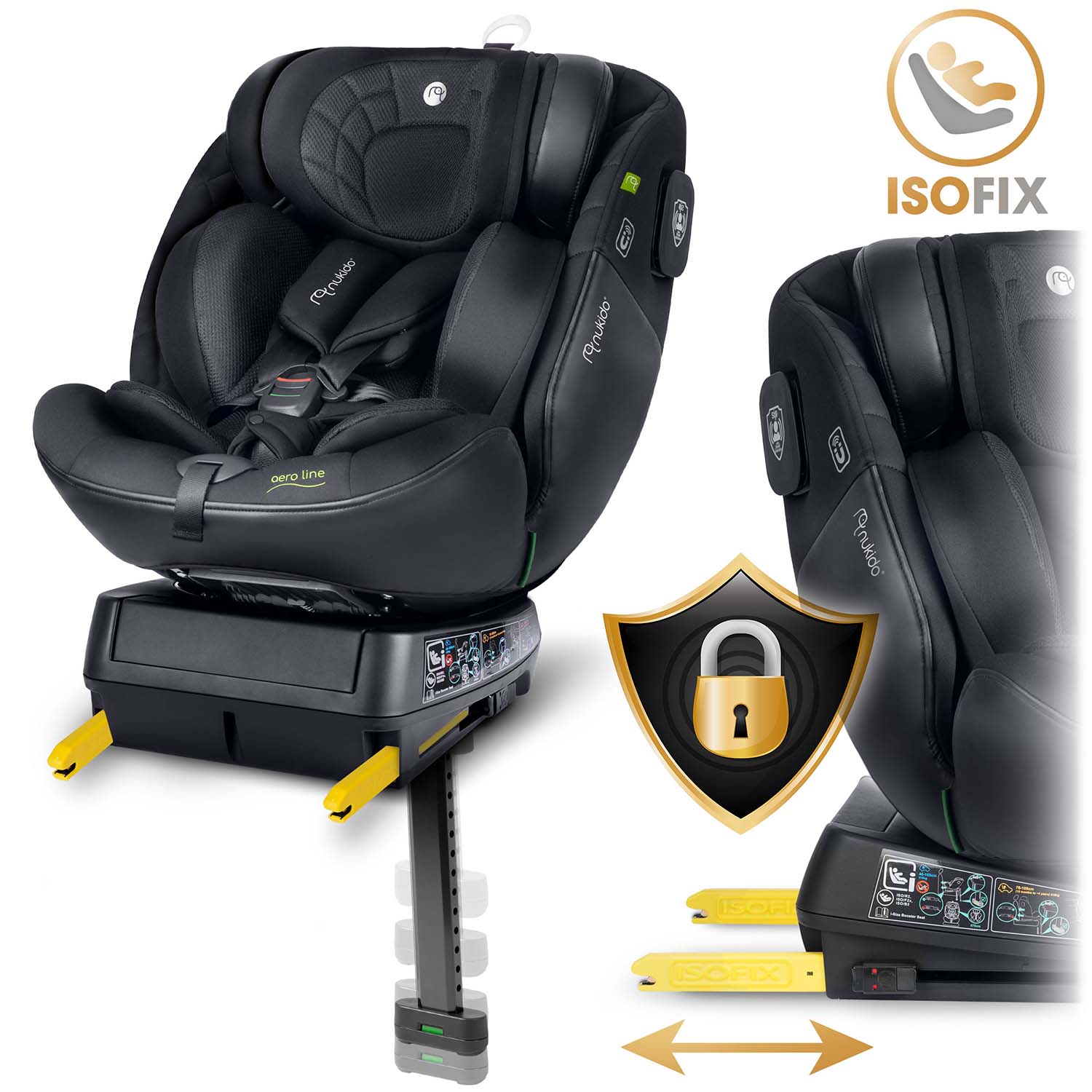 Nukido Aero Line juoda 0-36 kg ISOFIX automobilio sėdynė