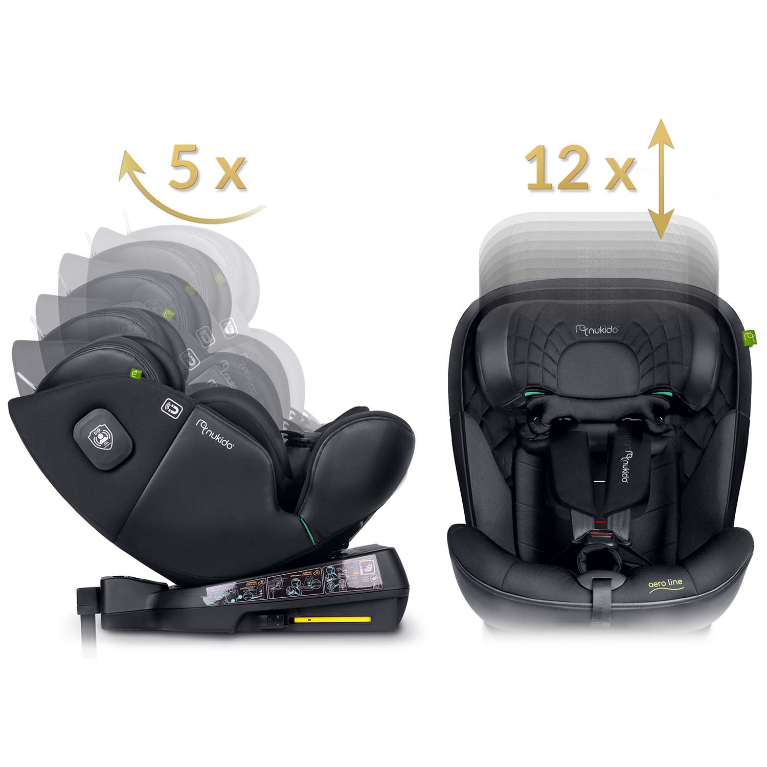 Nukido Aero Line juoda 0-36 kg ISOFIX automobilio sėdynė