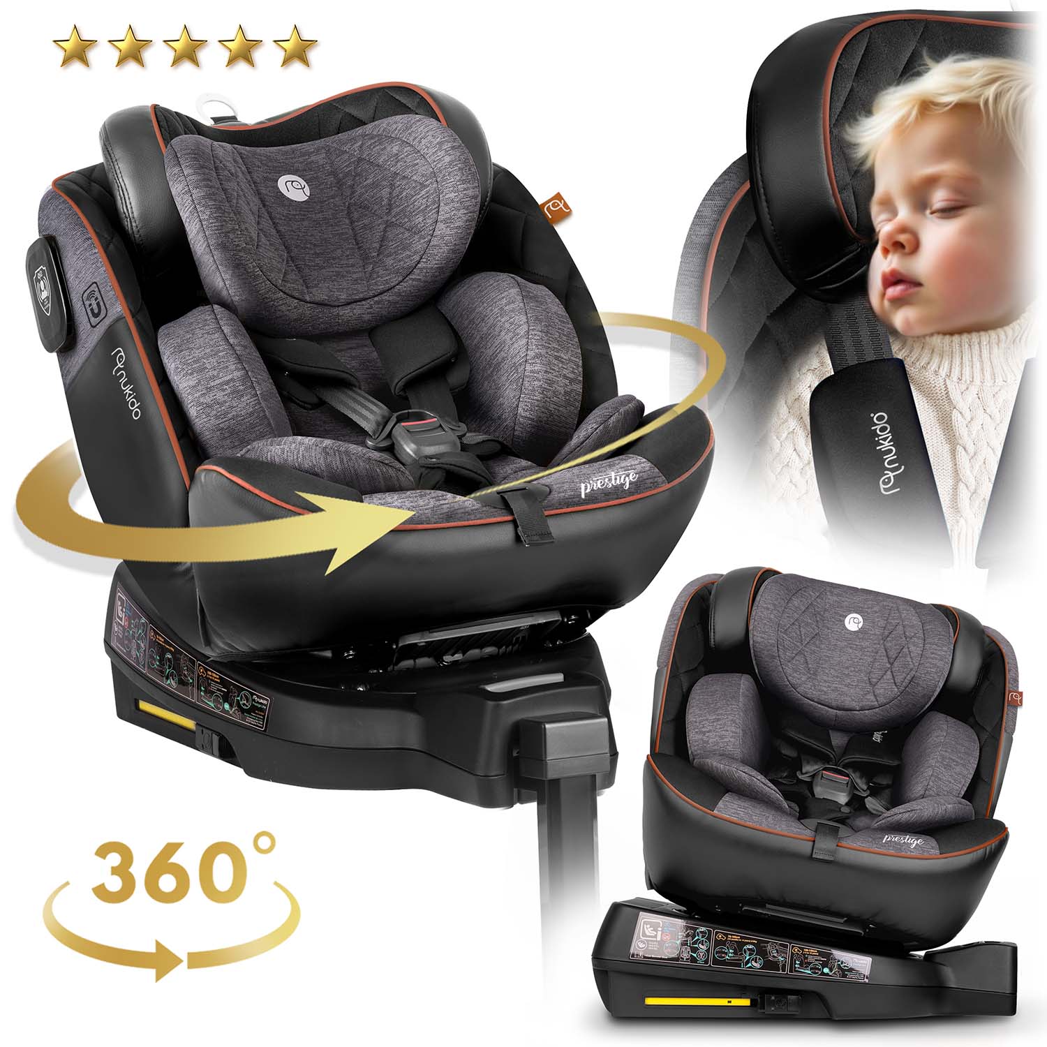 Nukido Prestige Line automobilių kėdė juodai pilka 0-36 kg ISOFIX