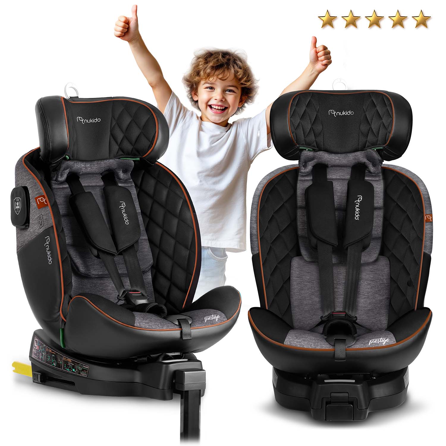 Nukido Prestige Line automobilių kėdė juodai pilka 0-36 kg ISOFIX