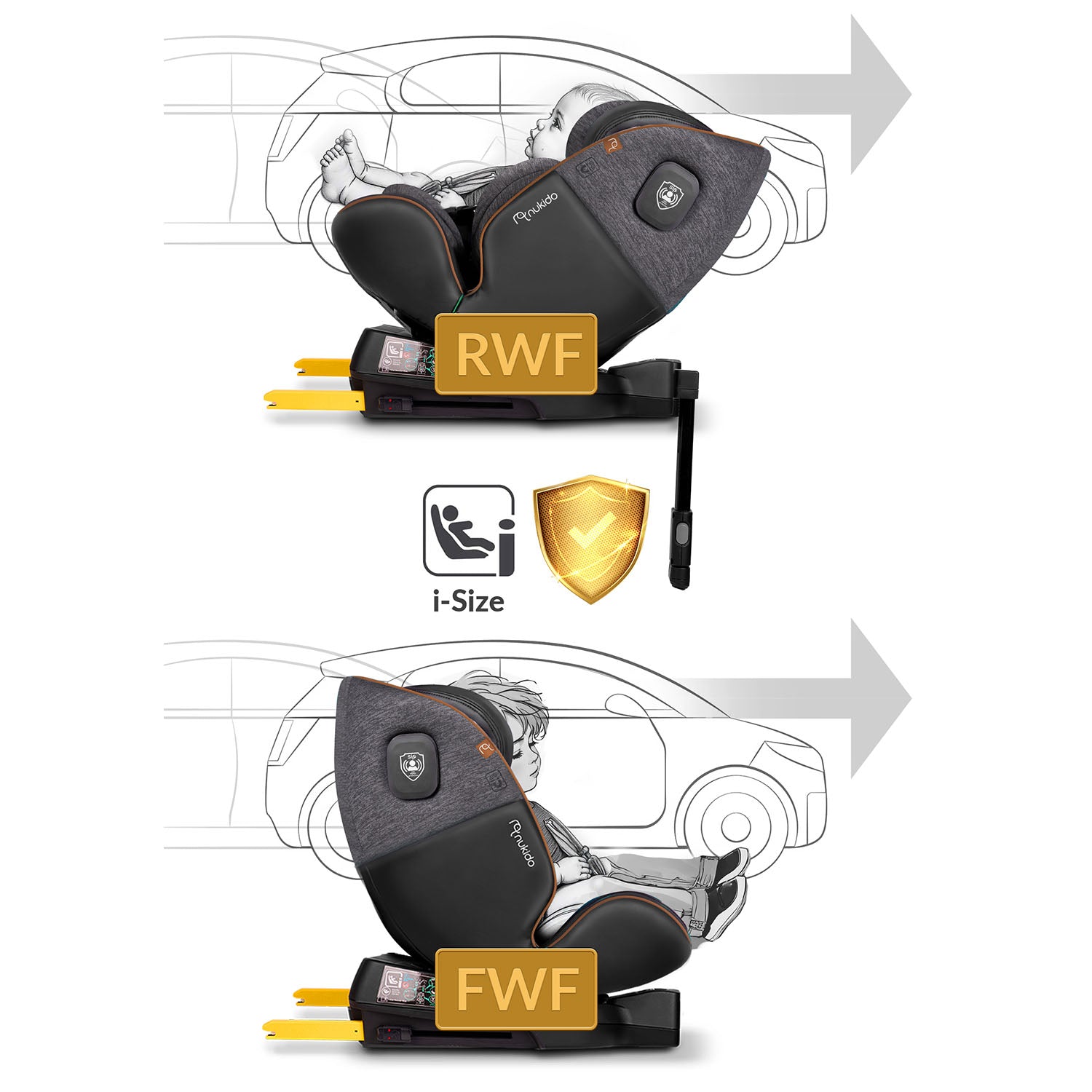 Nukido Prestige Line automobilių kėdė juodai pilka 0-36 kg ISOFIX