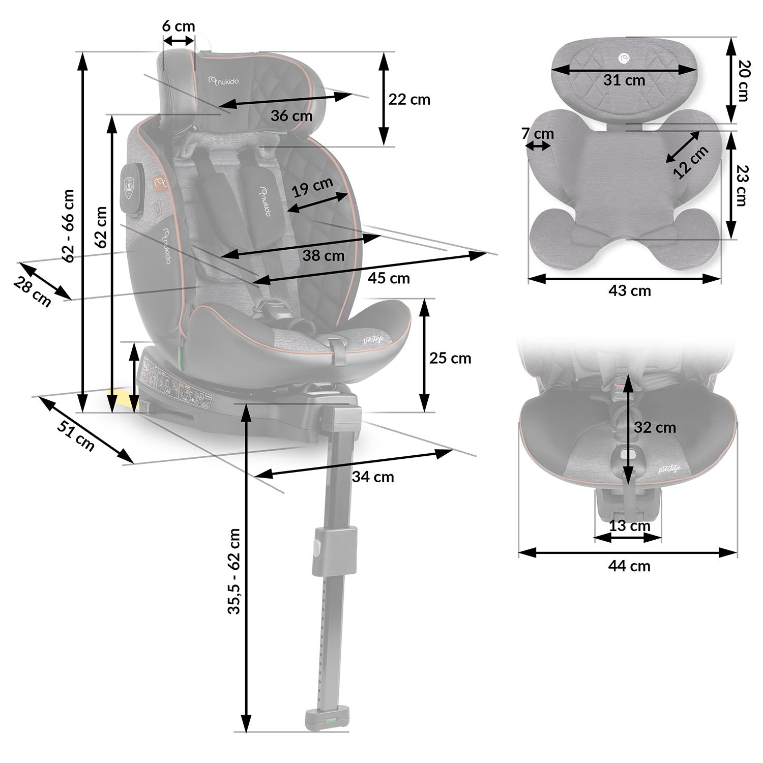 Nukido Prestige Line automobilių kėdė juodai pilka 0-36 kg ISOFIX