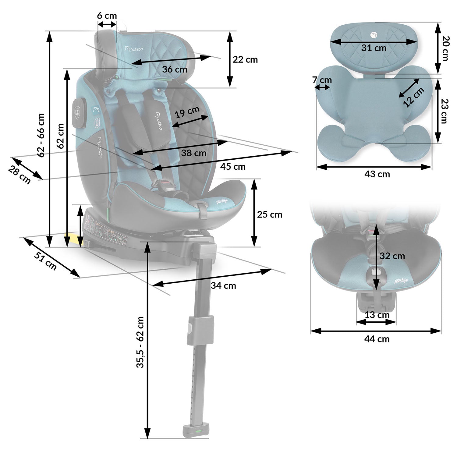 Nukido Prestige Line juodai mėlynos spalvos 0-36 kg ISOFIX automobilio sėdynė