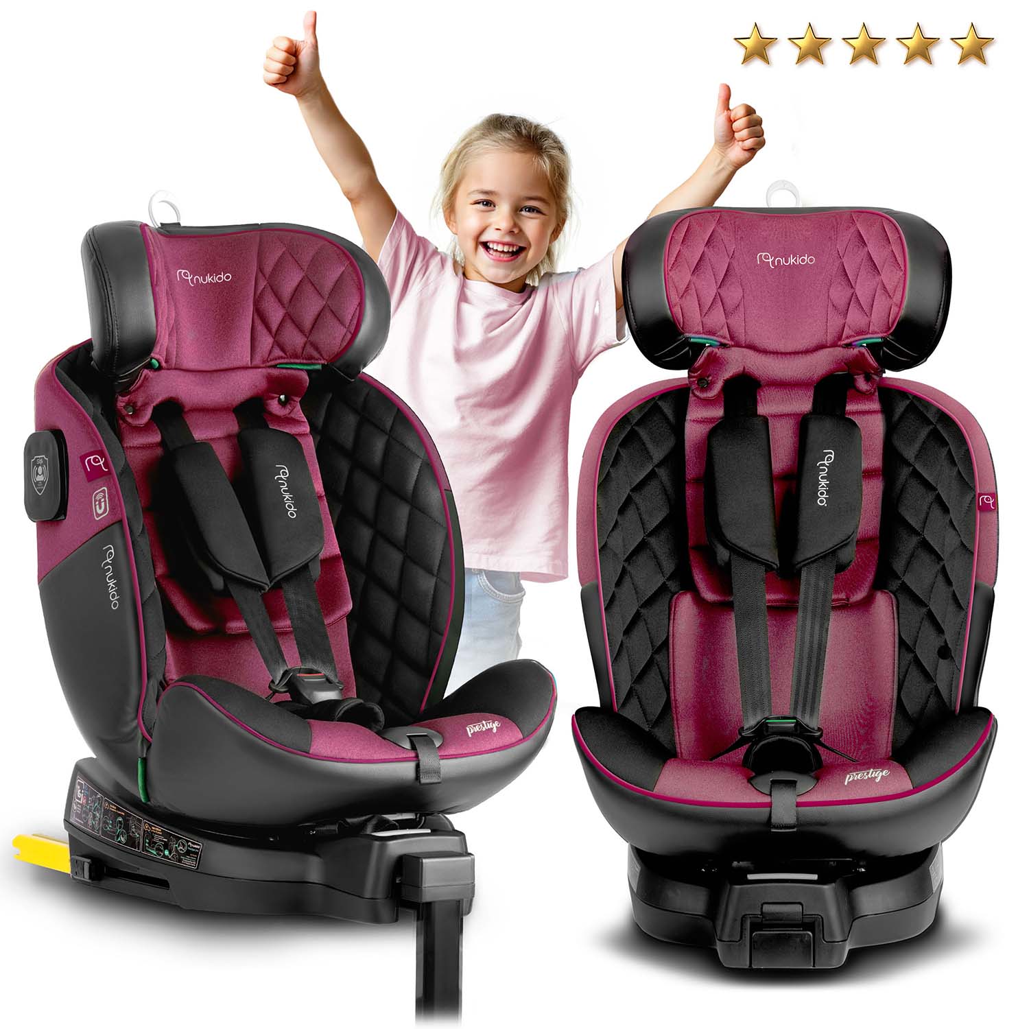 Nukido Prestige Line juodai rožinės spalvos 0-36 kg ISOFIX automobilio sėdynė