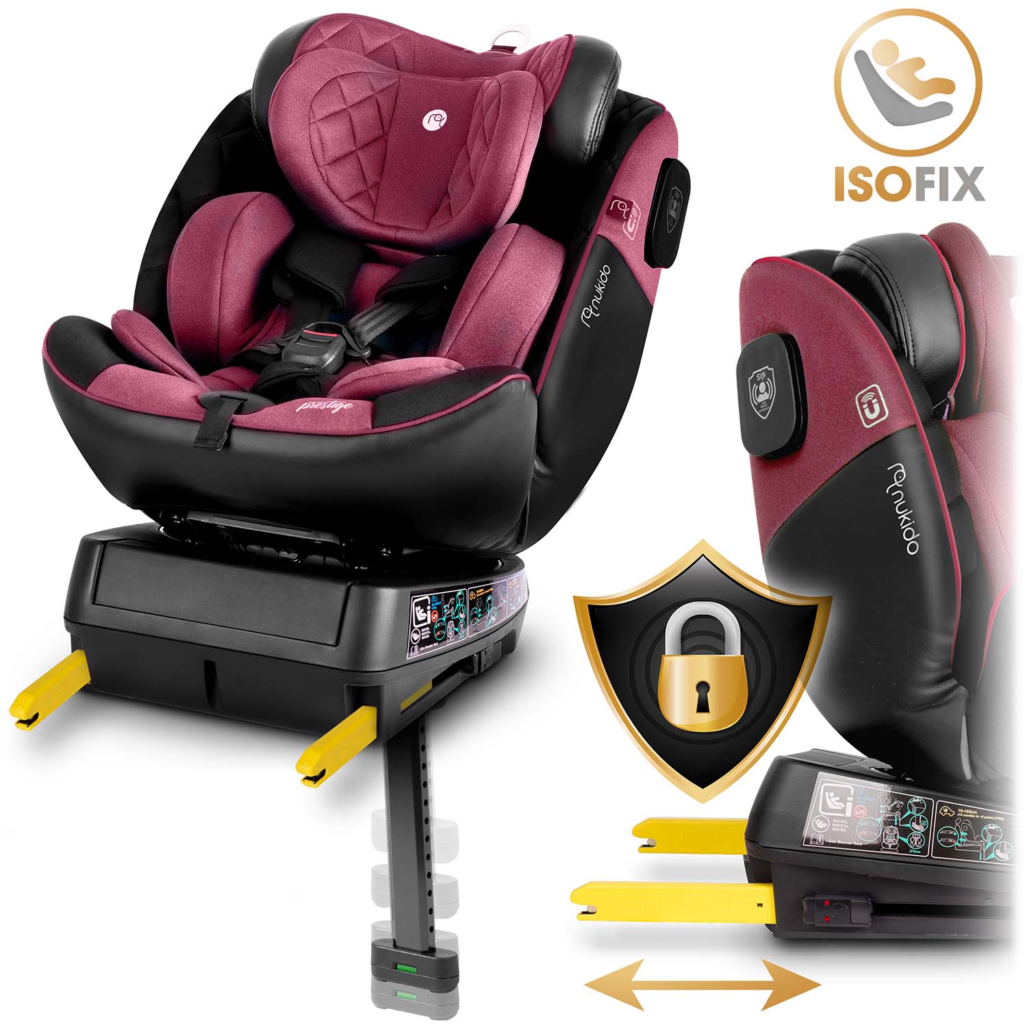 Nukido Prestige Line juodai rožinės spalvos 0-36 kg ISOFIX automobilio sėdynė