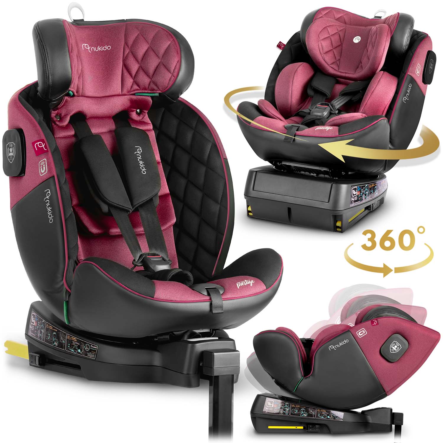 Nukido Prestige Line juodai rožinės spalvos 0-36 kg ISOFIX automobilio sėdynė