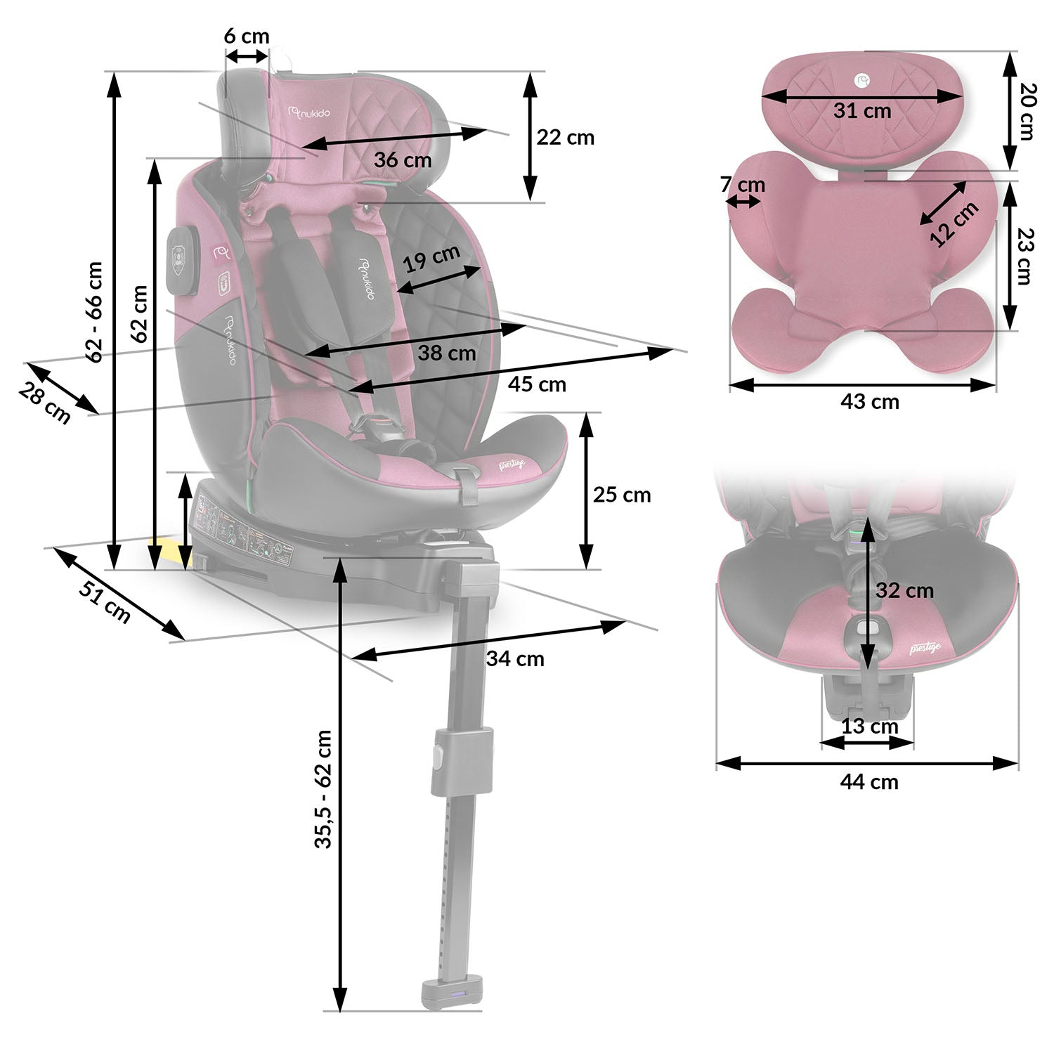 Nukido Prestige Line juodai rožinės spalvos 0-36 kg ISOFIX automobilio sėdynė