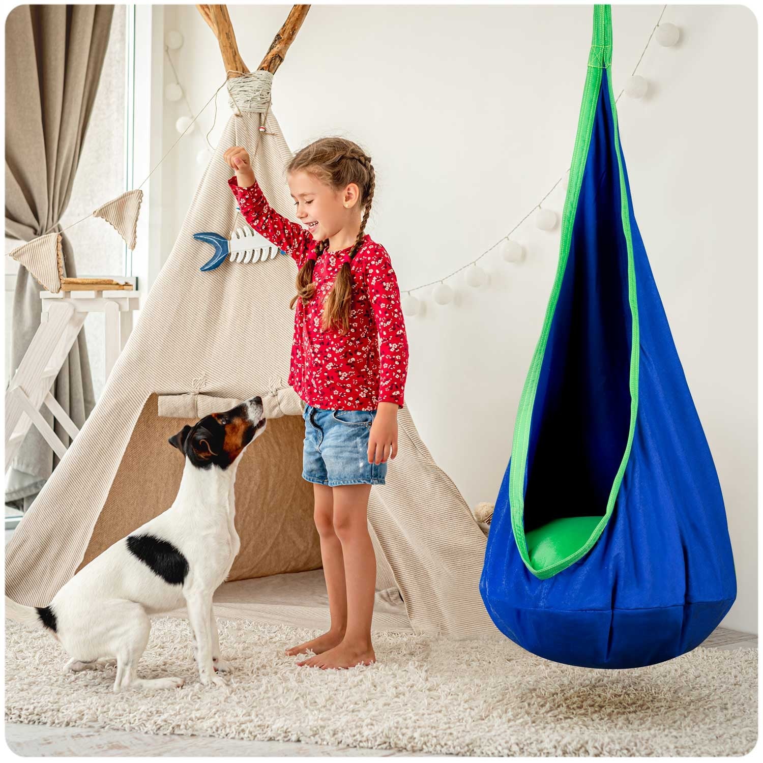 Neo-Sport mėlynas pakabinimo kėdė