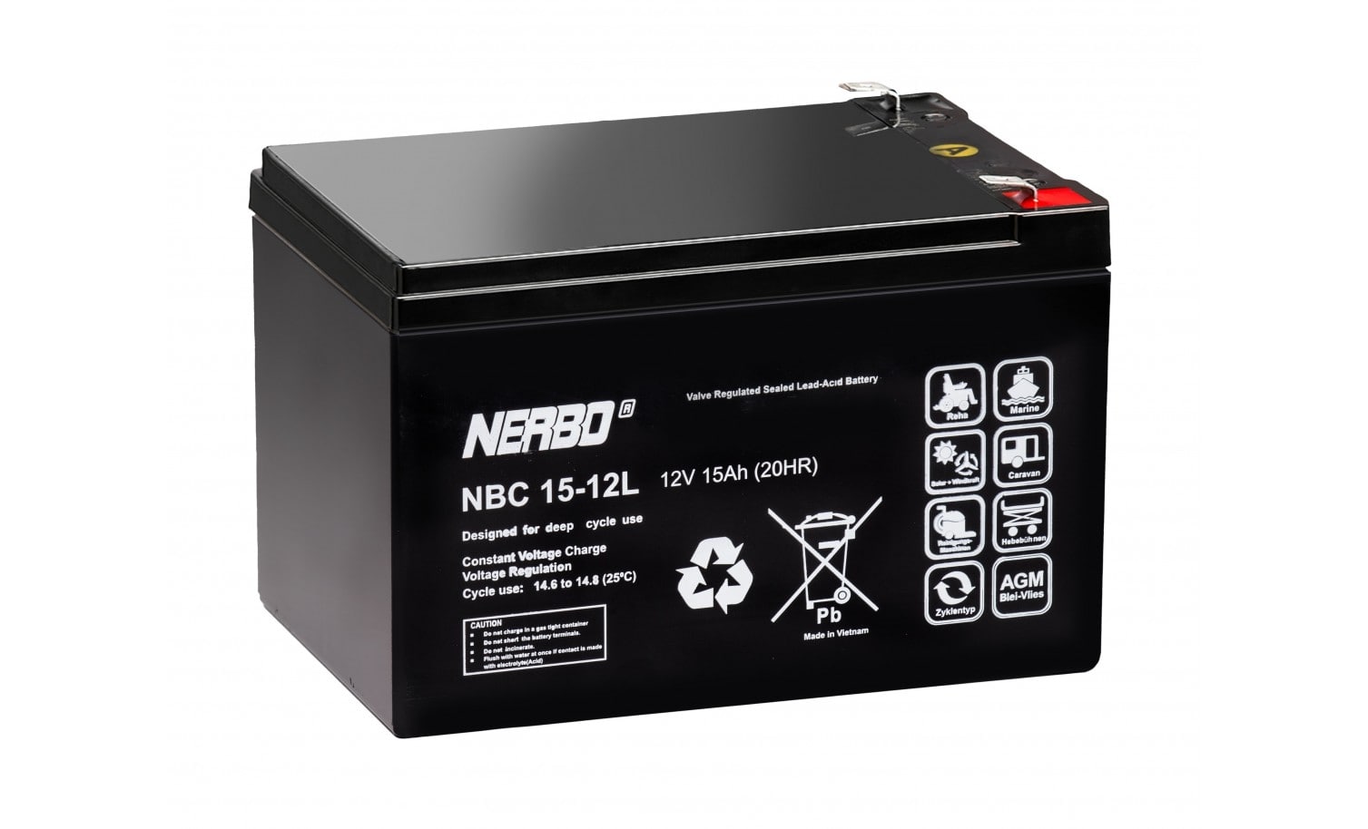 Akumuliatorius 12V 15Ah F2 6.3mm AGM VRLA NERBO NBC15-12L