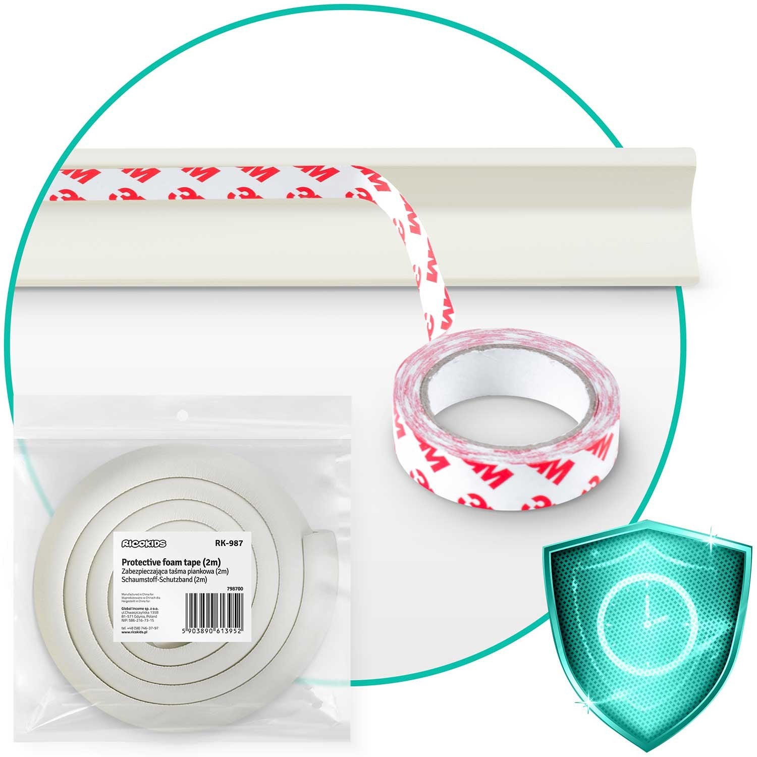 Ricokids apsauginė putų juosta 798700 balta 2 m