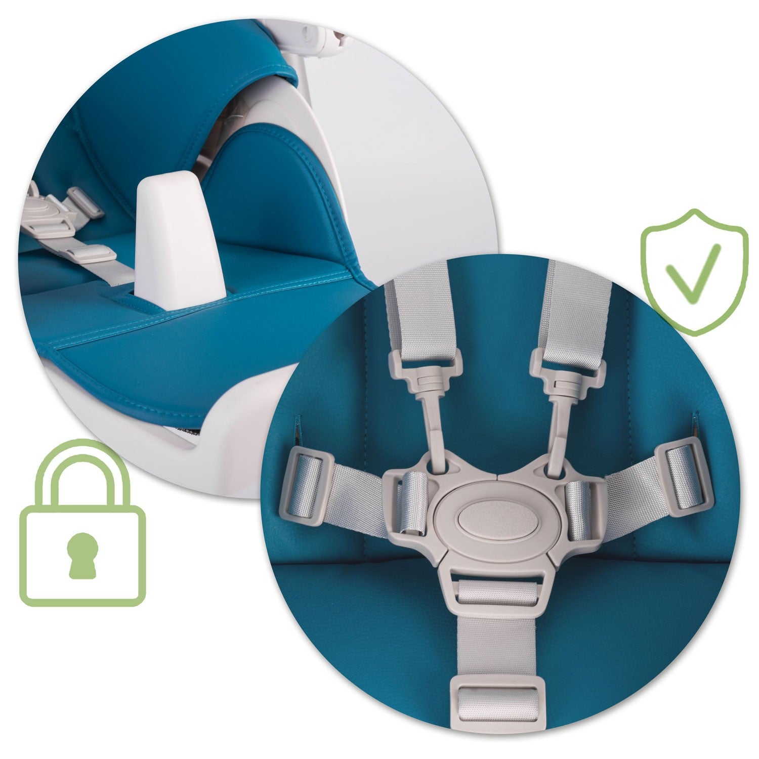 Maitinamoji kėdė su staleliu, dešinio mėlynos spalvos "Belo" kriauklė + žaidimų lazdelė