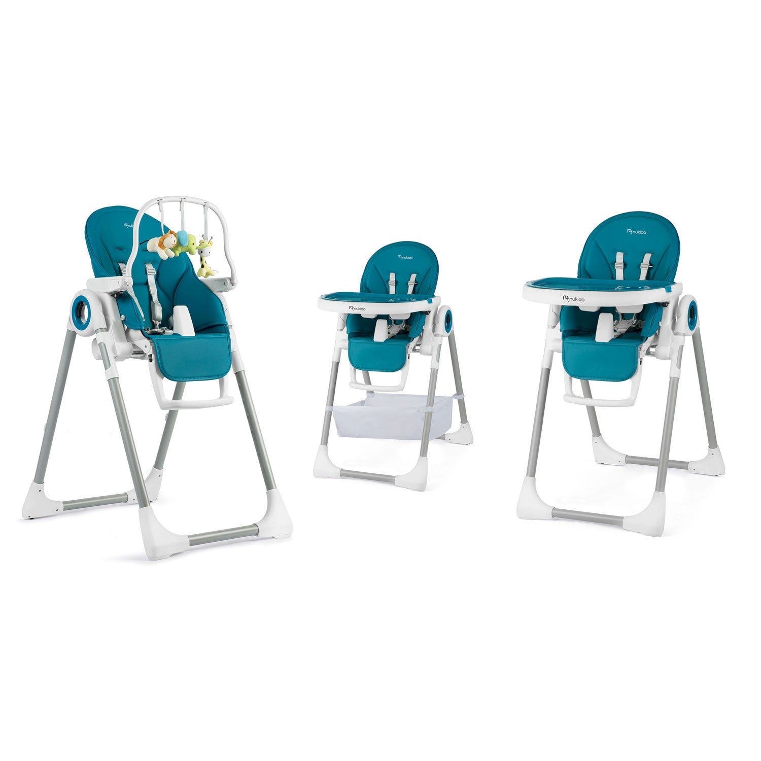 Maitinamoji kėdė su staleliu, dešinio mėlynos spalvos "Belo" kriauklė + žaidimų lazdelė