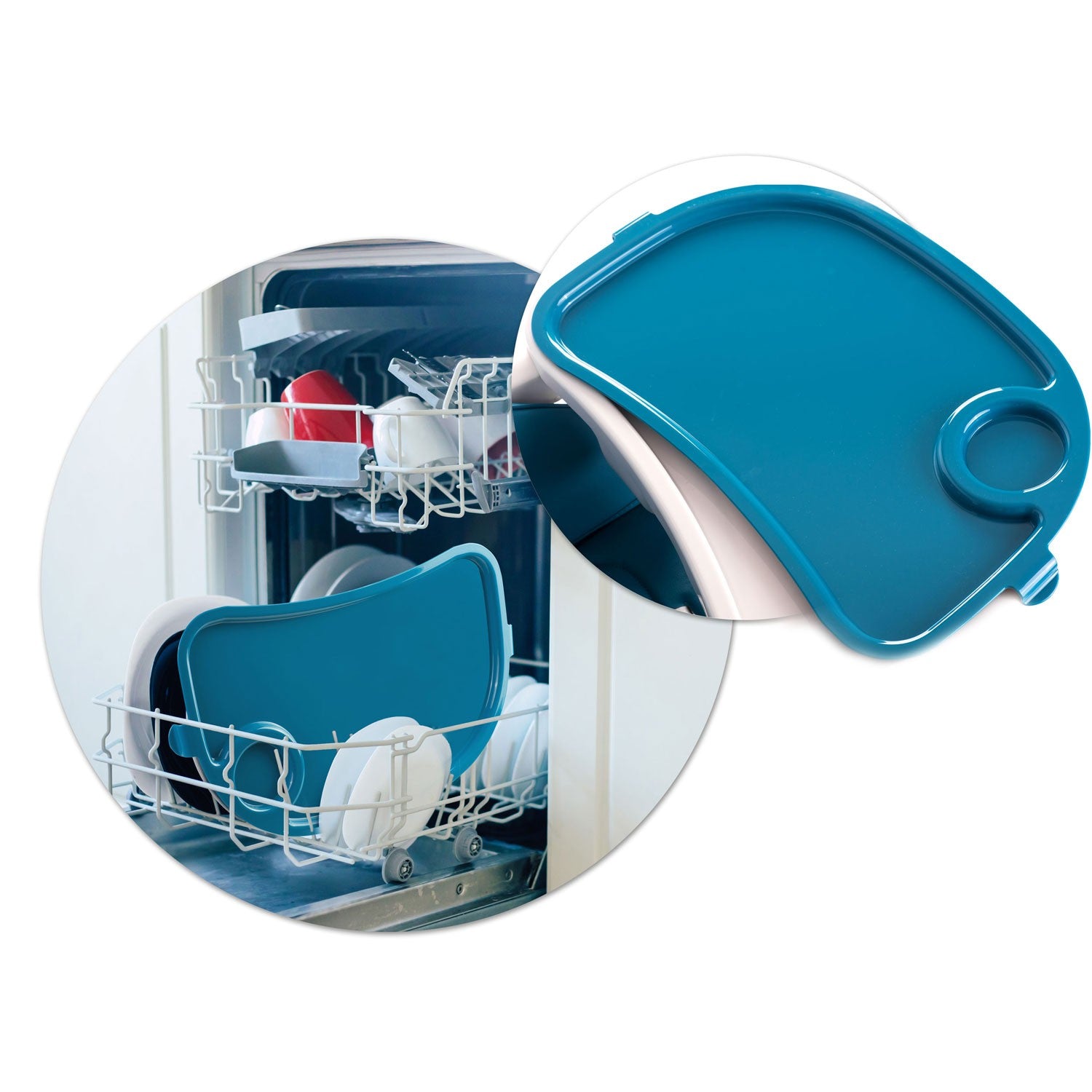 Maitinamoji kėdė su staleliu, dešinio mėlynos spalvos "Belo" kriauklė + žaidimų lazdelė