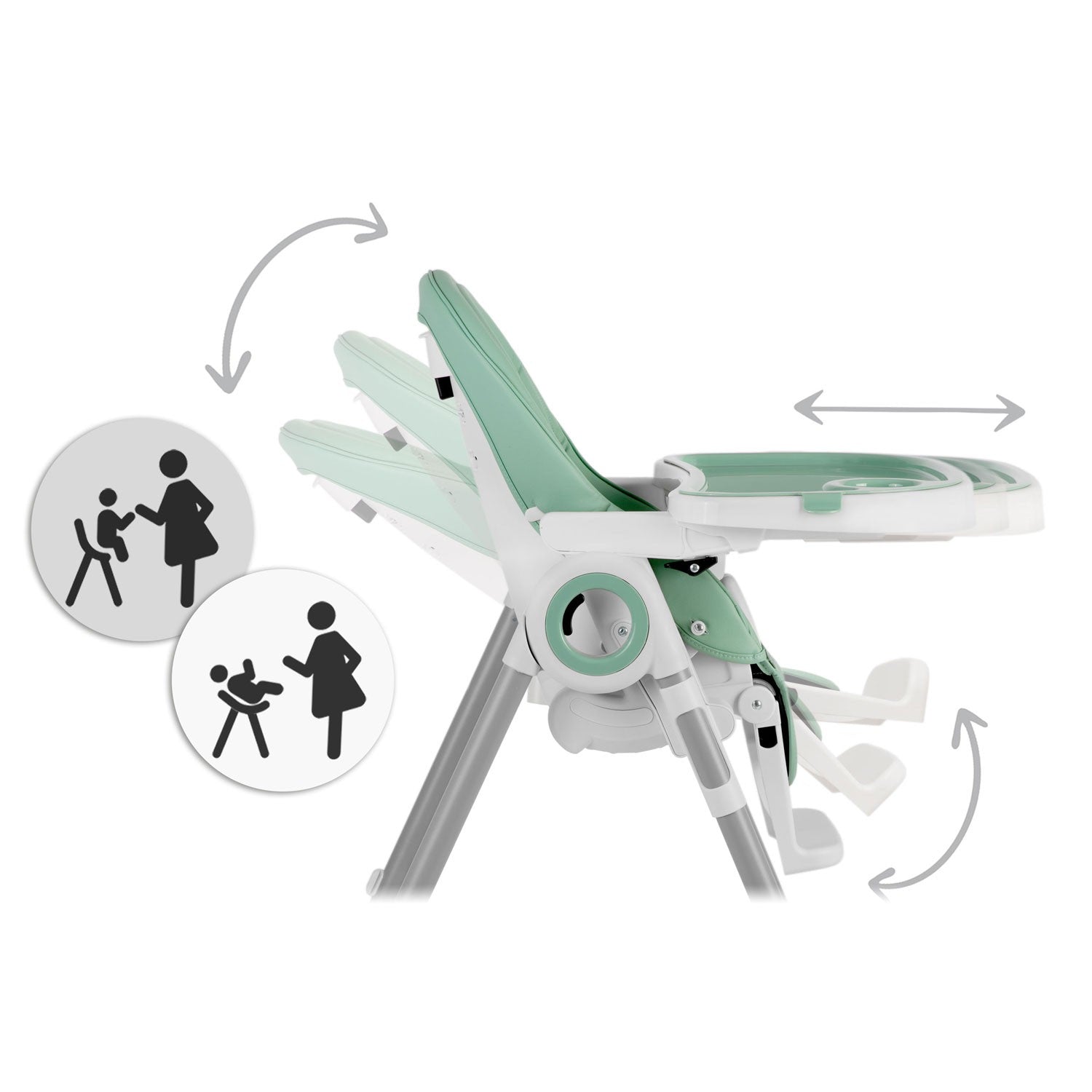 Maitinamoji kėdė su stale, Belo žalia spalva + žaislų lazdelė