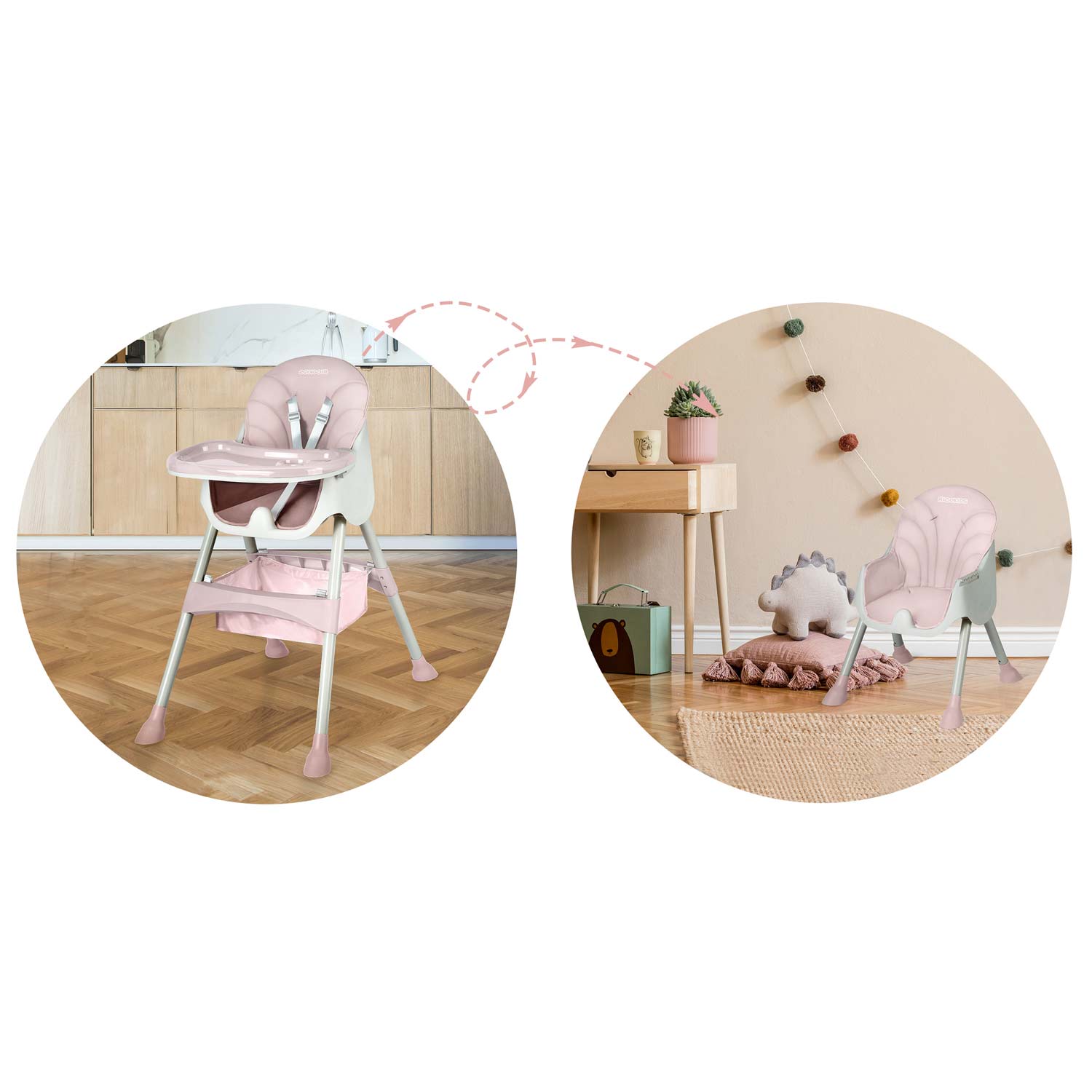 Maitinamoji kėdė su Milo rožine staline