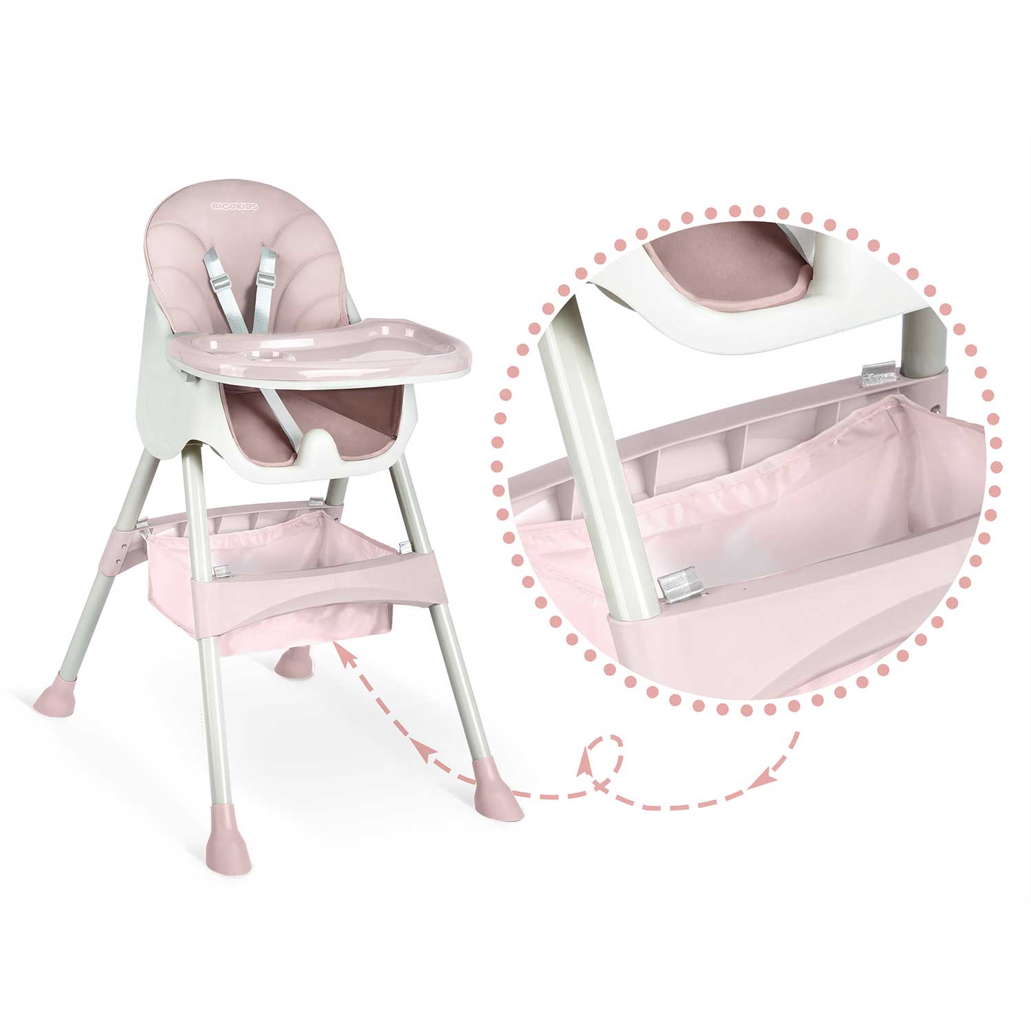 Maitinamoji kėdė su Milo rožine staline