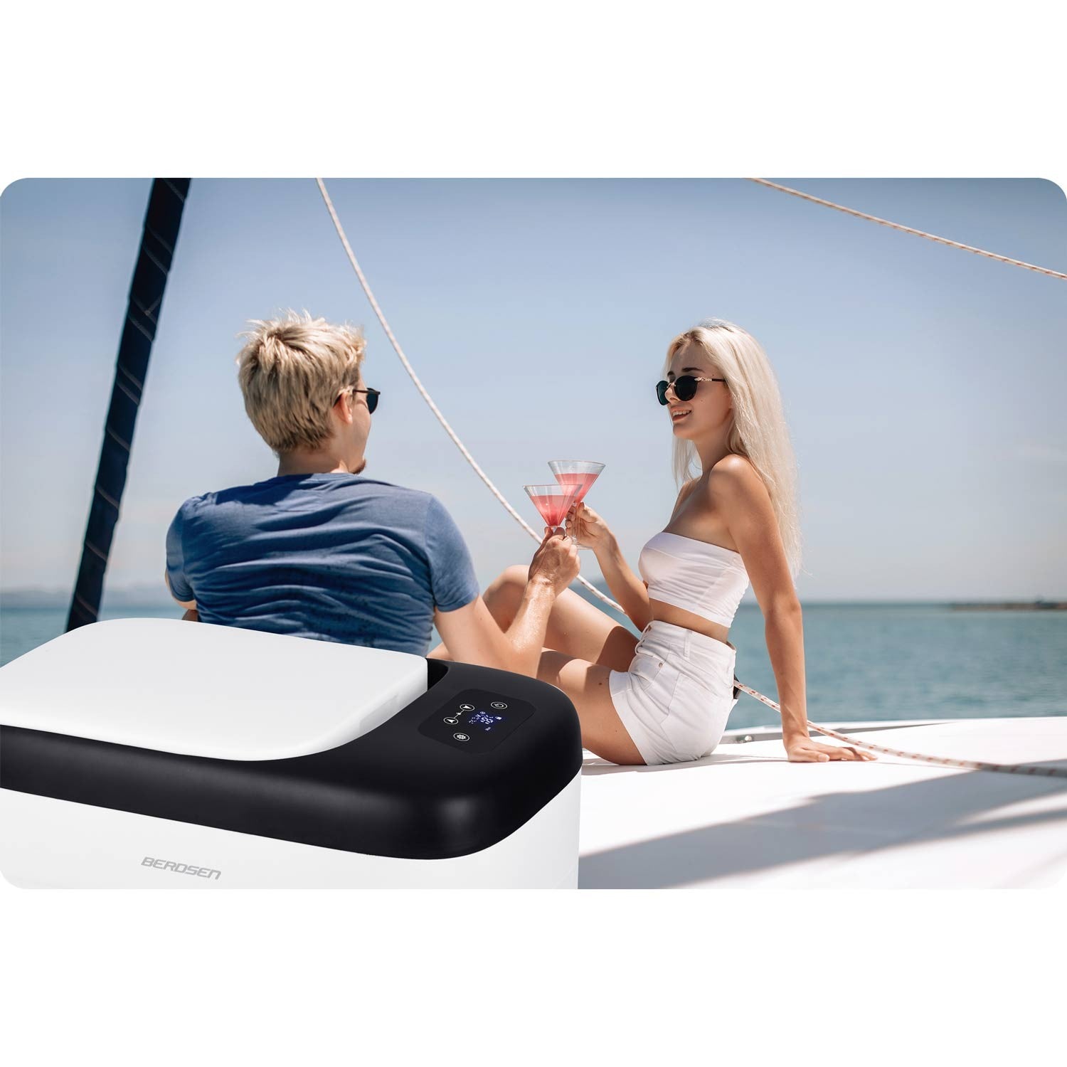 21 litrų Icemax 401 Berdsen kompresoriaus kelionės šaldytuvas - baltas