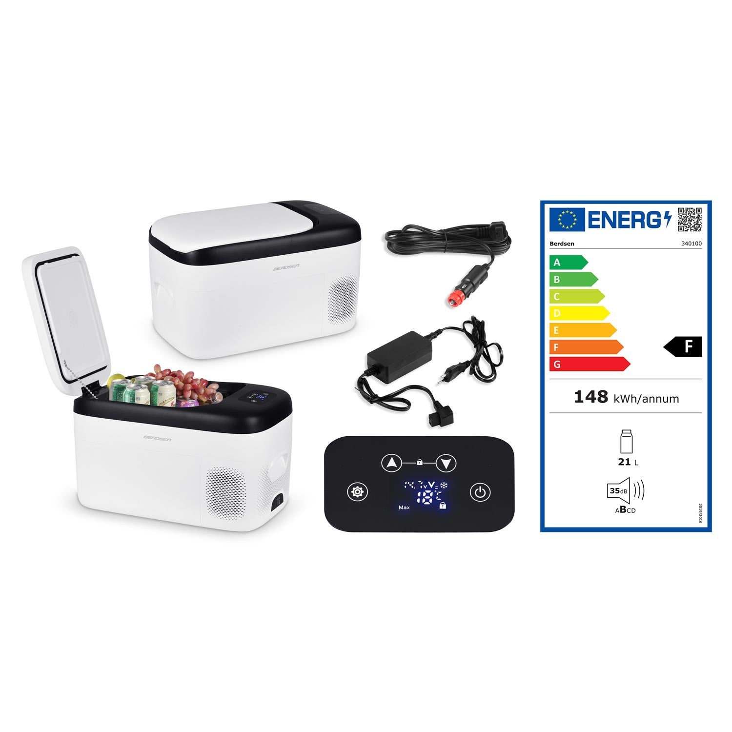 21 litrų Icemax 401 Berdsen kompresoriaus kelionės šaldytuvas - baltas