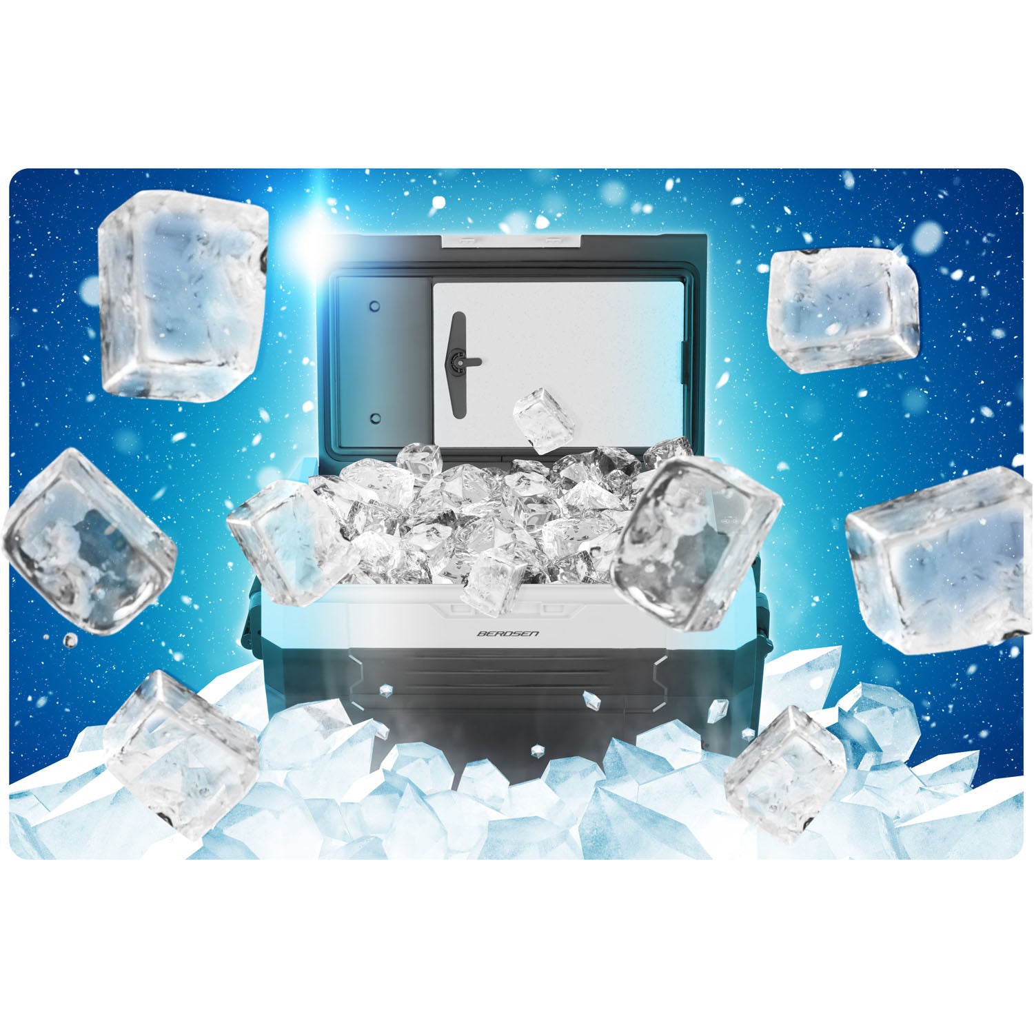 21 litrų Icemax 401 Berdsen kompresoriaus kelionės šaldytuvas - baltas