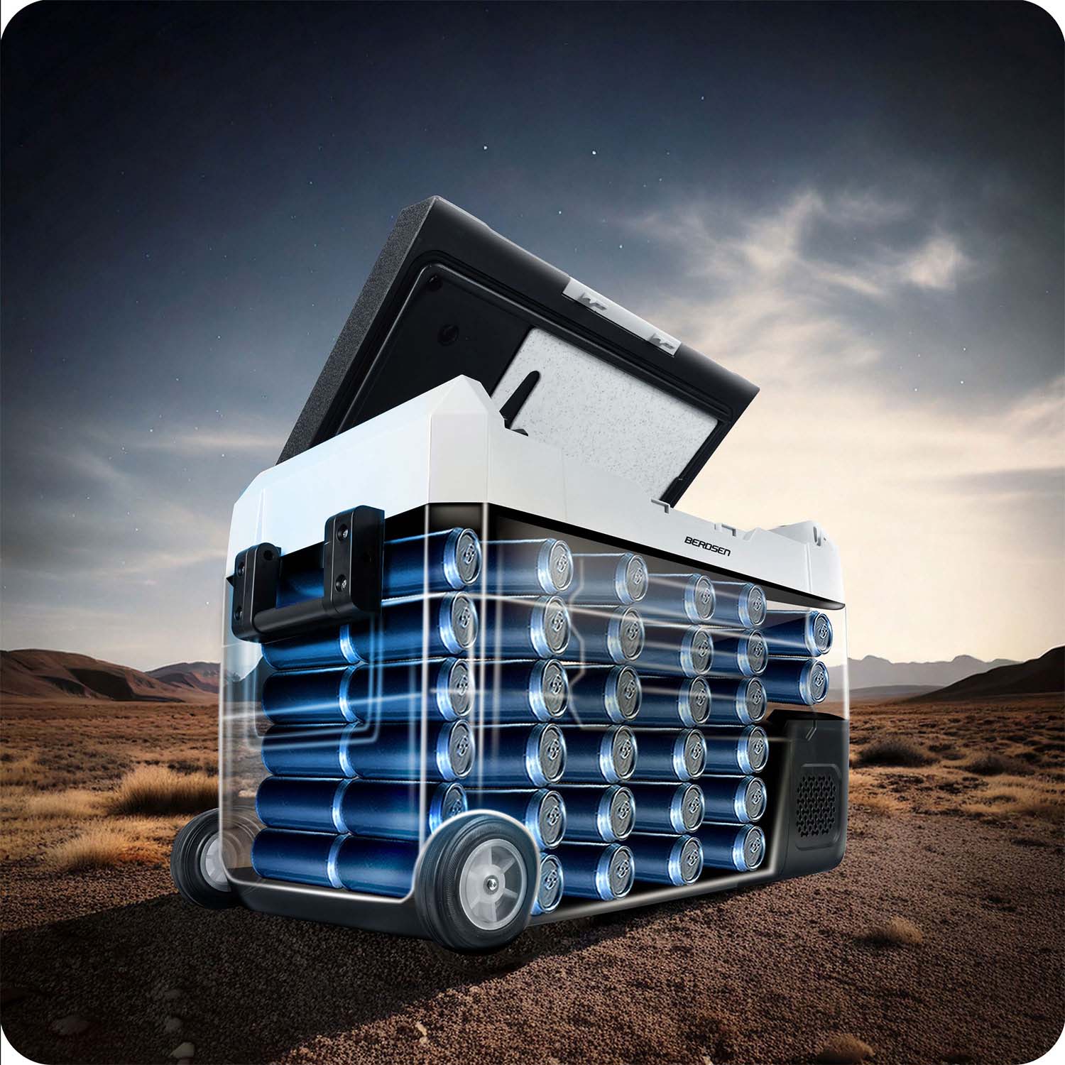 Turistinis kompresoriaus šaldytuvas Icemax 400 Berdsen 40 litrų - juodai pilkas