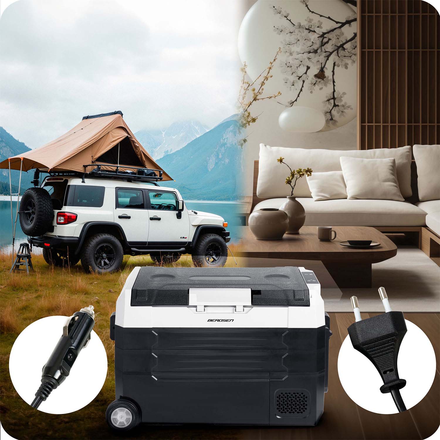 Turistinis kompresoriaus šaldytuvas Icemax 400 Berdsen 40 litrų - juodai pilkas