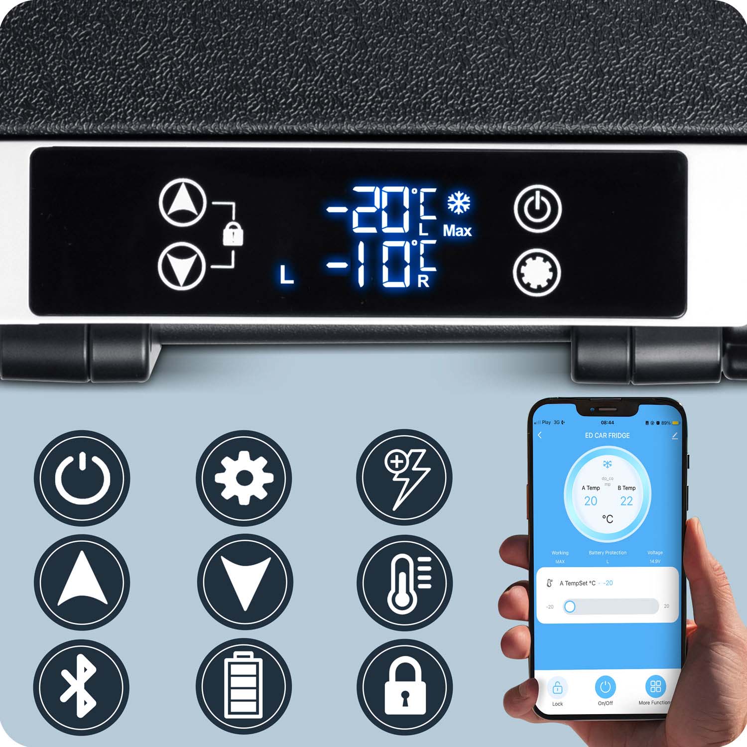 Turistinis kompresoriaus šaldytuvas Icemax 400 Berdsen 40 litrų - juodai pilkas