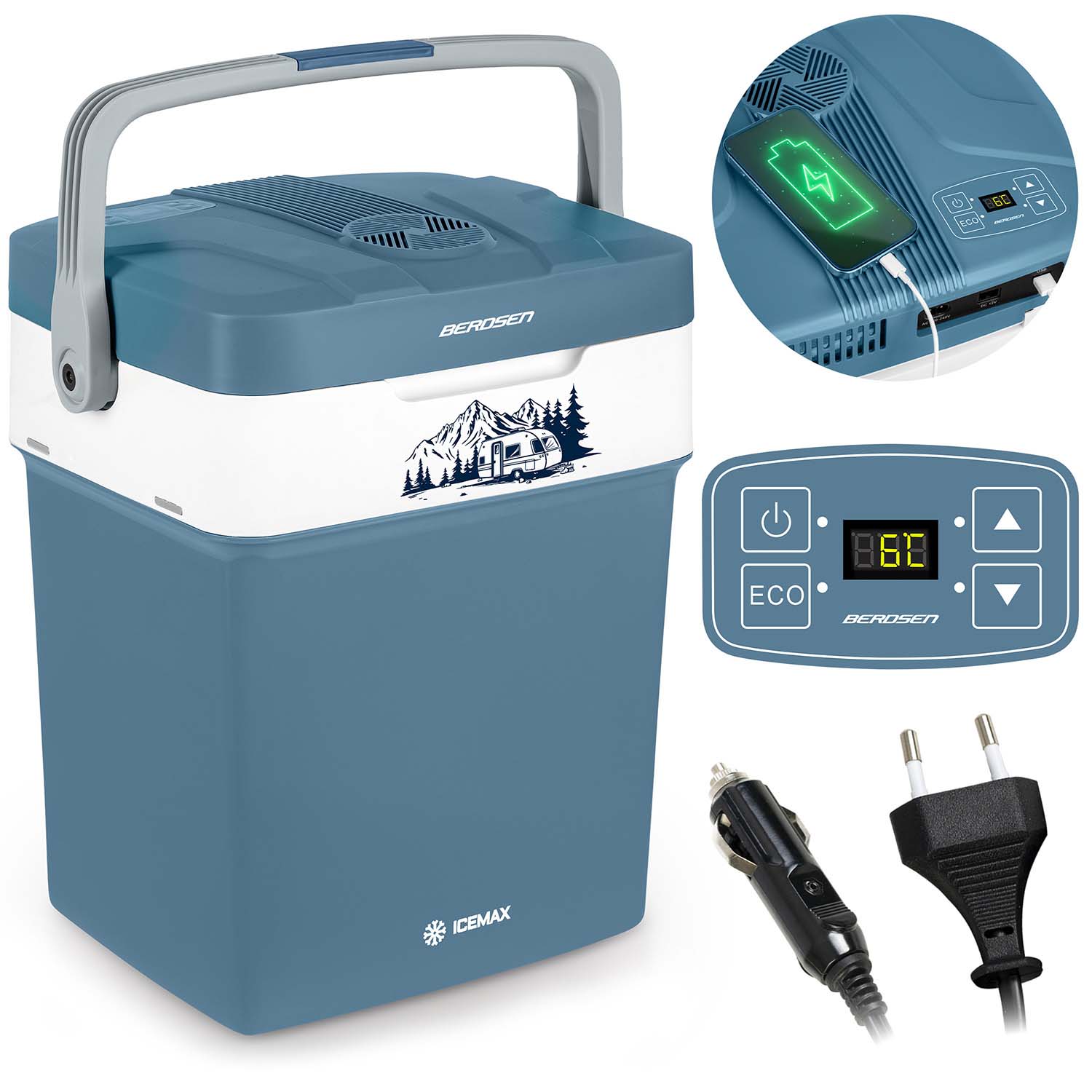 Berdsen Icemax 29 litrų turistų šaldytuvas ECO režimas - mėlyna