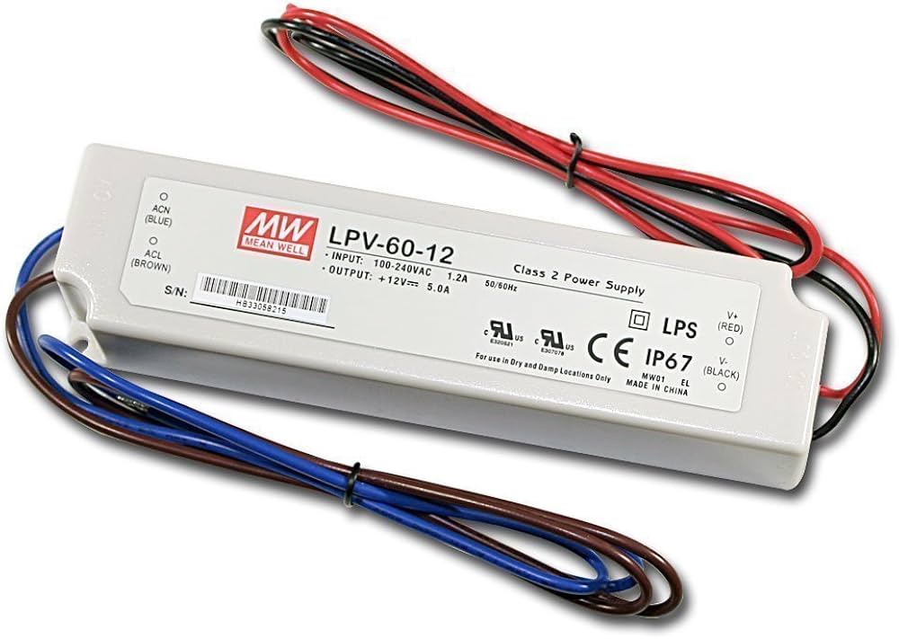 Impulsinis maitinimo šaltinis LED 12V 60W 5A IP67, Mean well, LPV-60-12