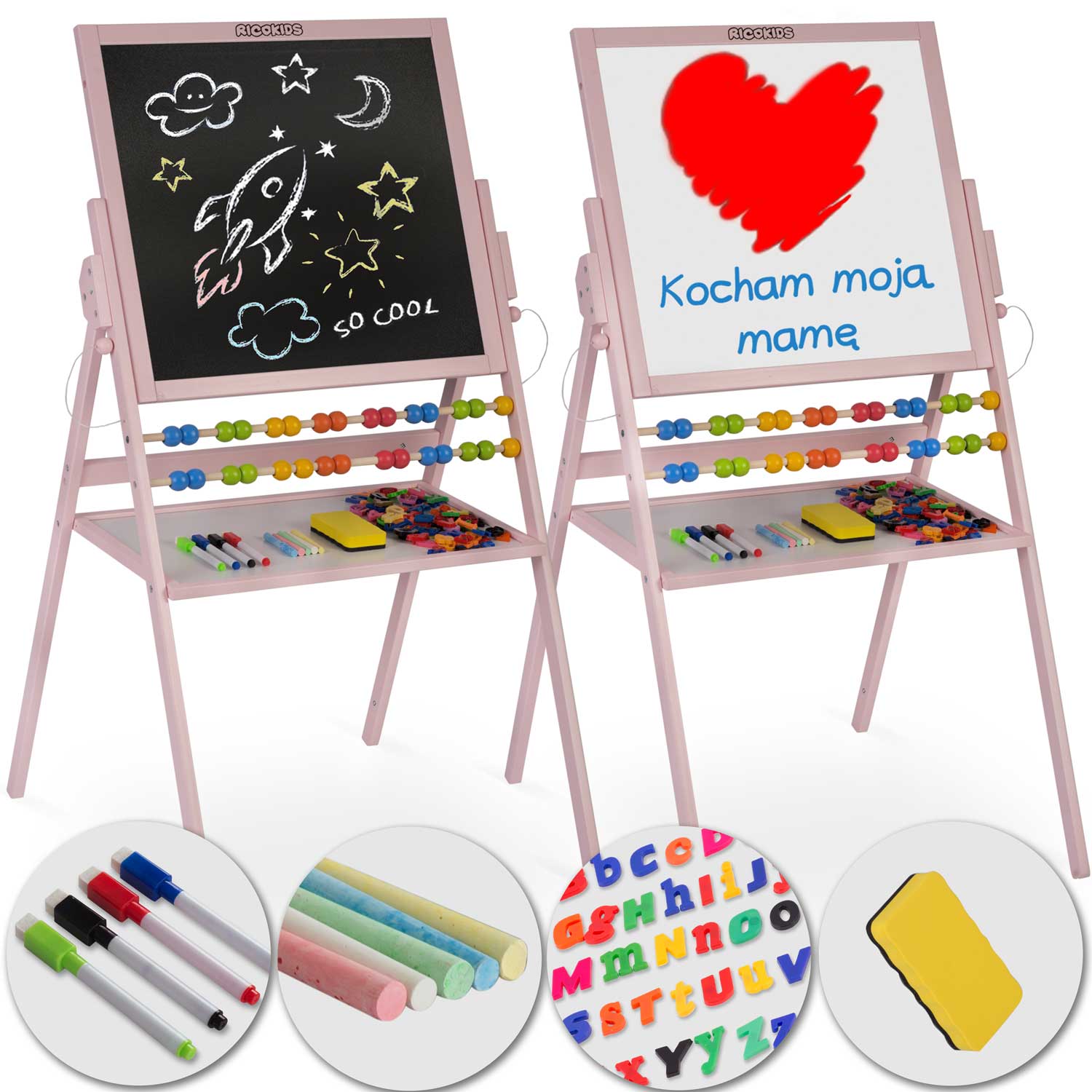 Magnetinė kreidinio ritinio plokštė Ricokids - rožinė