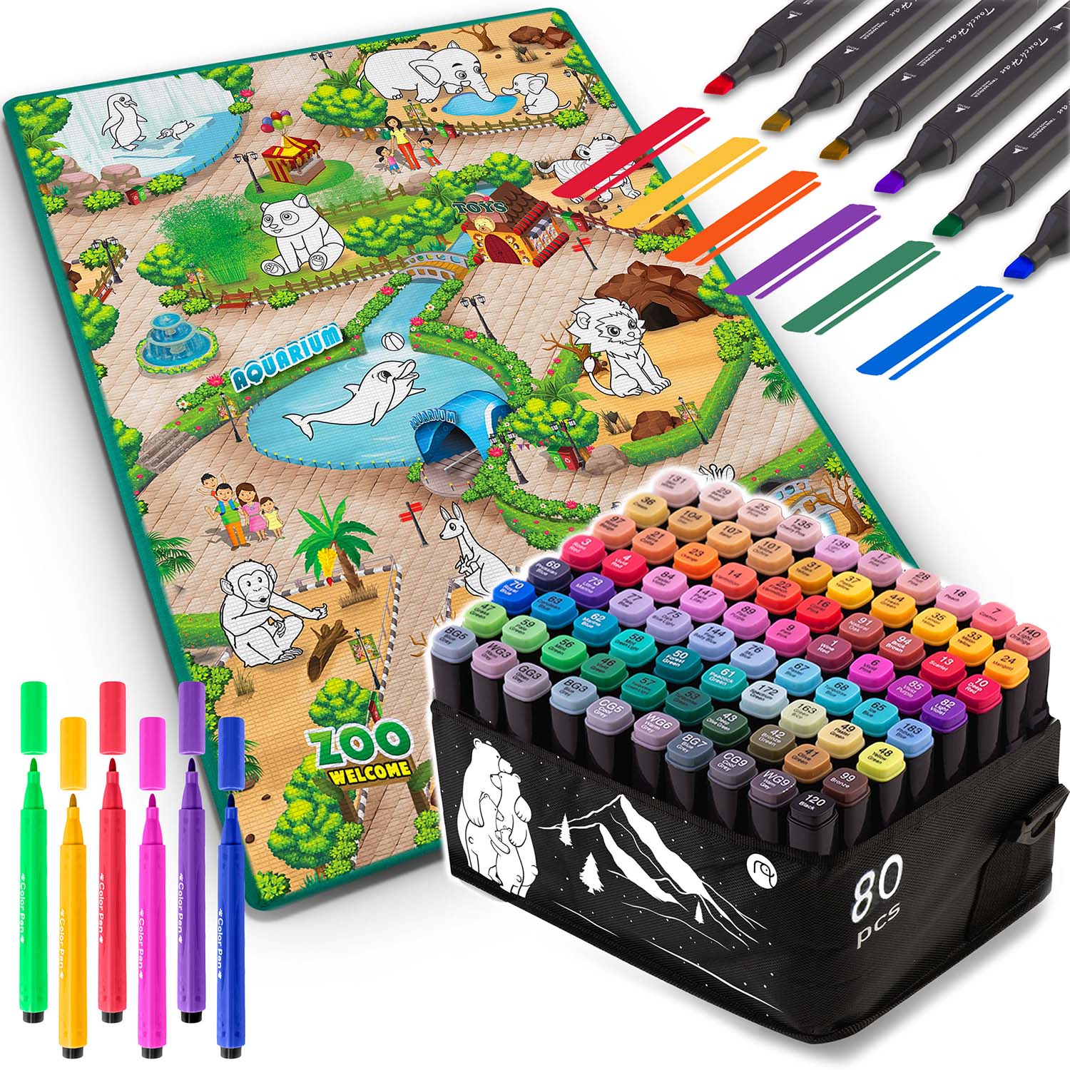 90 x 120 cm dažų mata + alkoholio žymekliai 80 vienetų Ricokids