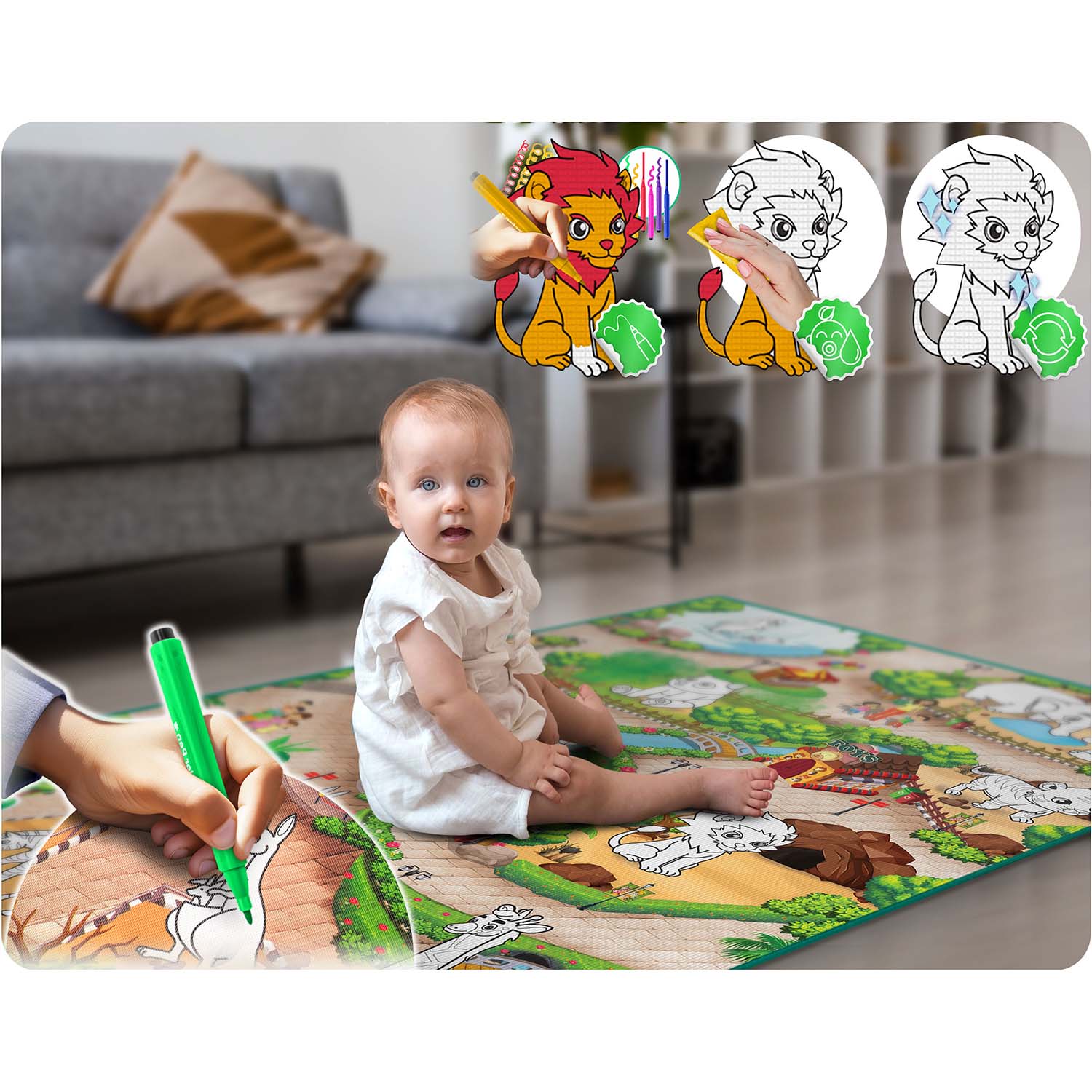 90 x 120 cm dažų mata + alkoholio žymekliai 80 vienetų Ricokids