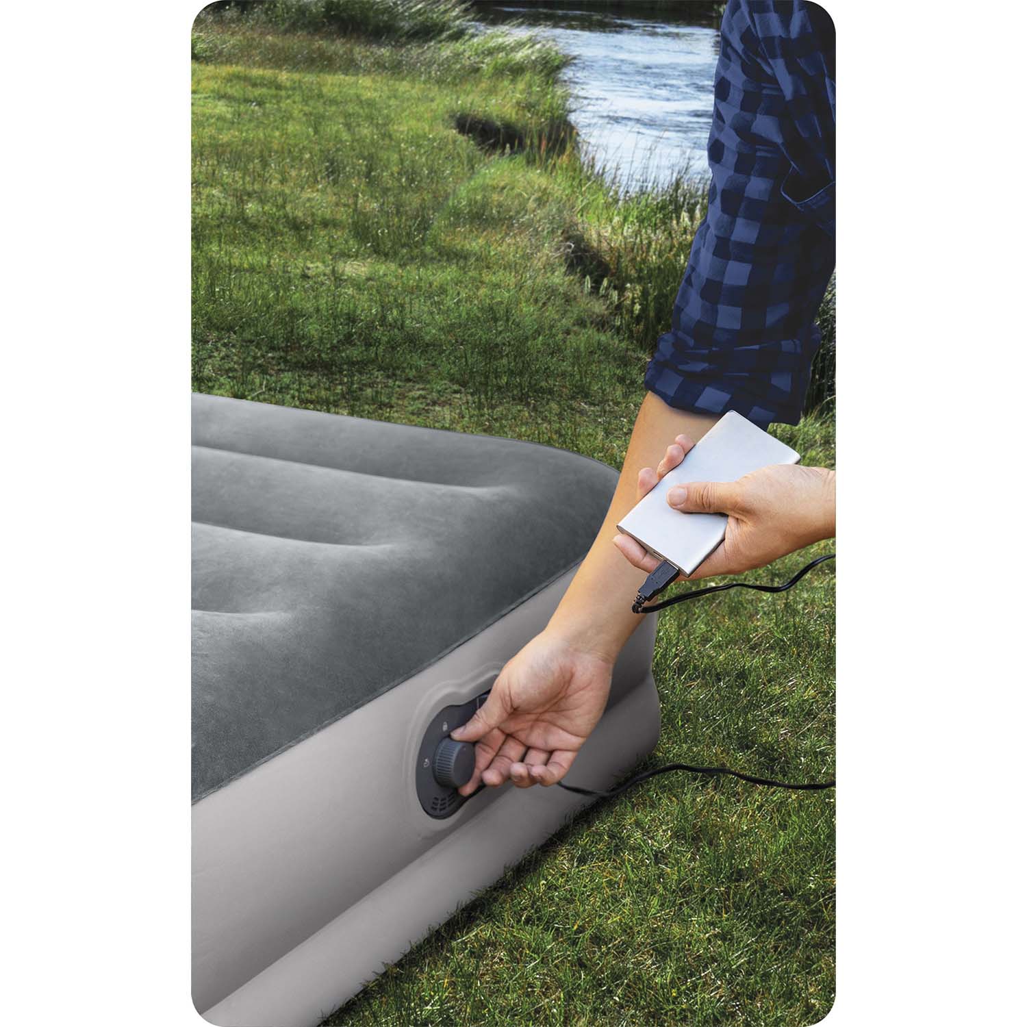 203x152x30 cm pučiamoji čiužinė su įmontuotu INTEX 64114 elektriniu siurbliu