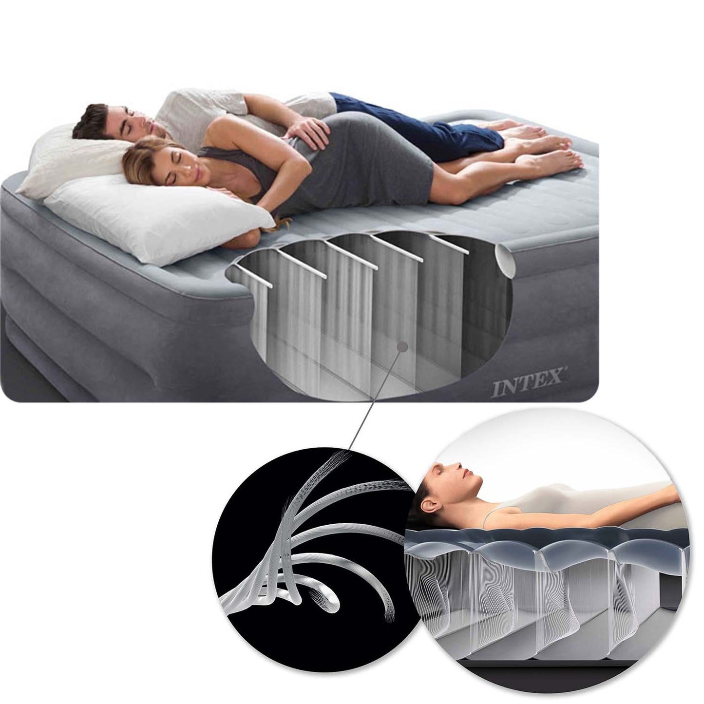 203x152x46 cm pučiamoji čiužinė su įmontuotu INTEX 64414ND elektriniu siurbliu