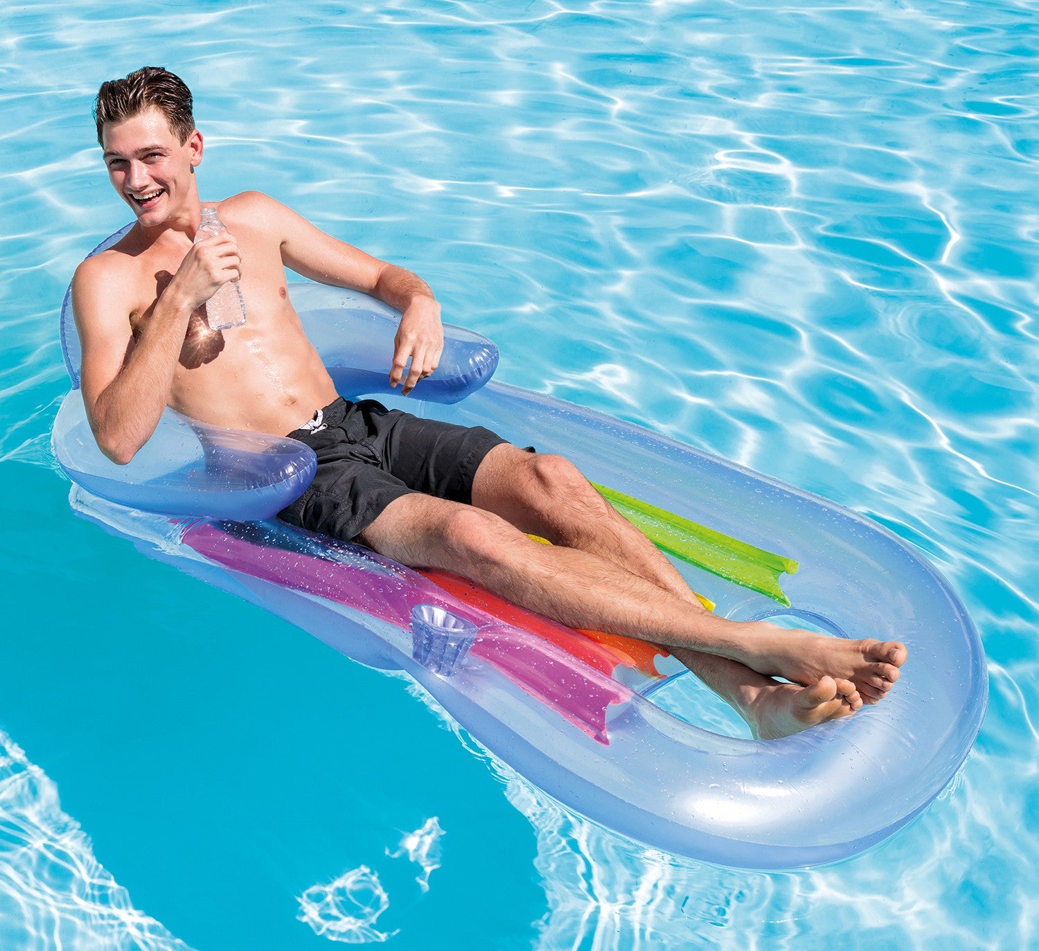 Matracas, saulės spindulių ir plaukimo kėdė 2v1 King Cool 160 x 85cm INTEX 58802 mėlynas