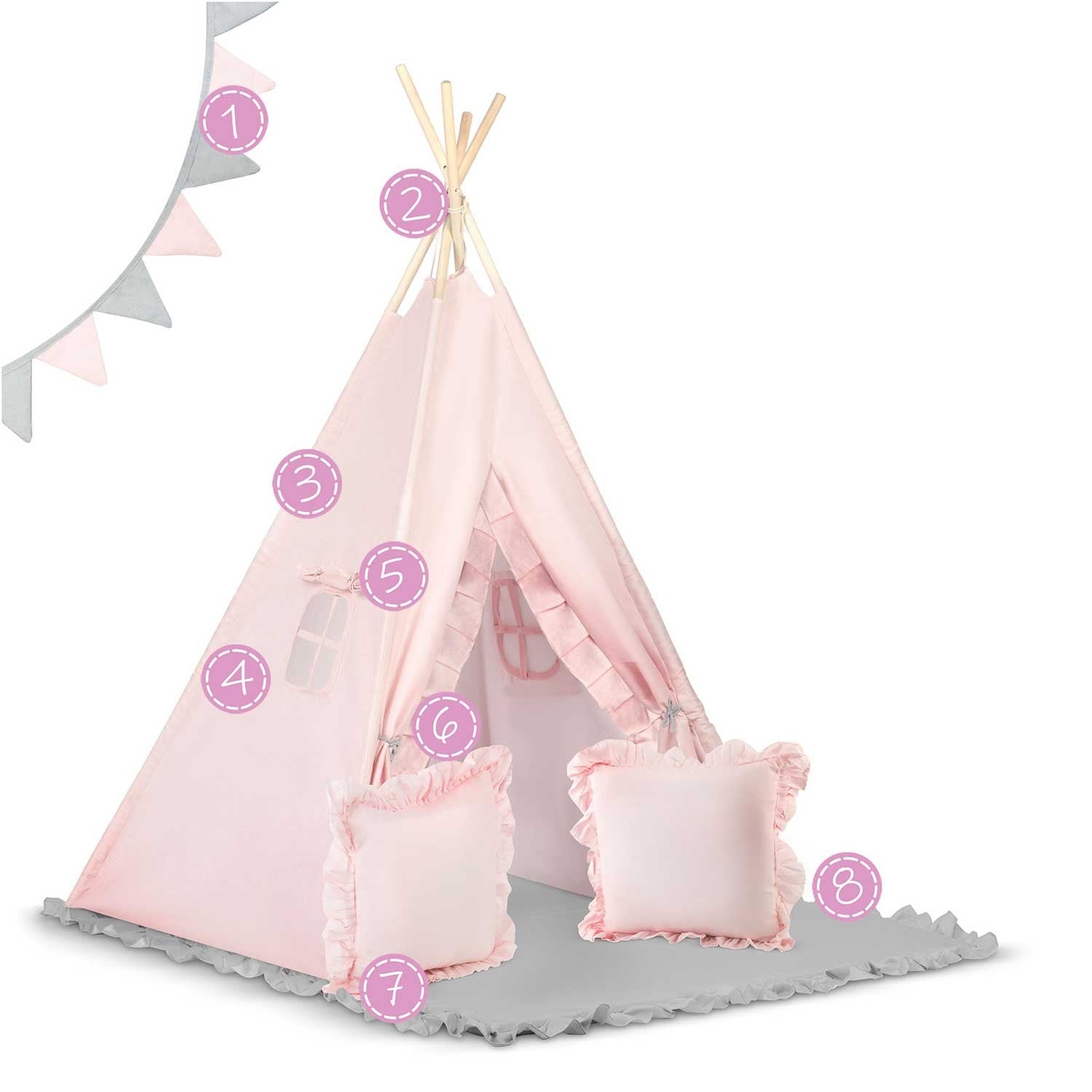 Tipi stovykla vaikams NK-406 Nukido - šviesiai rožinė